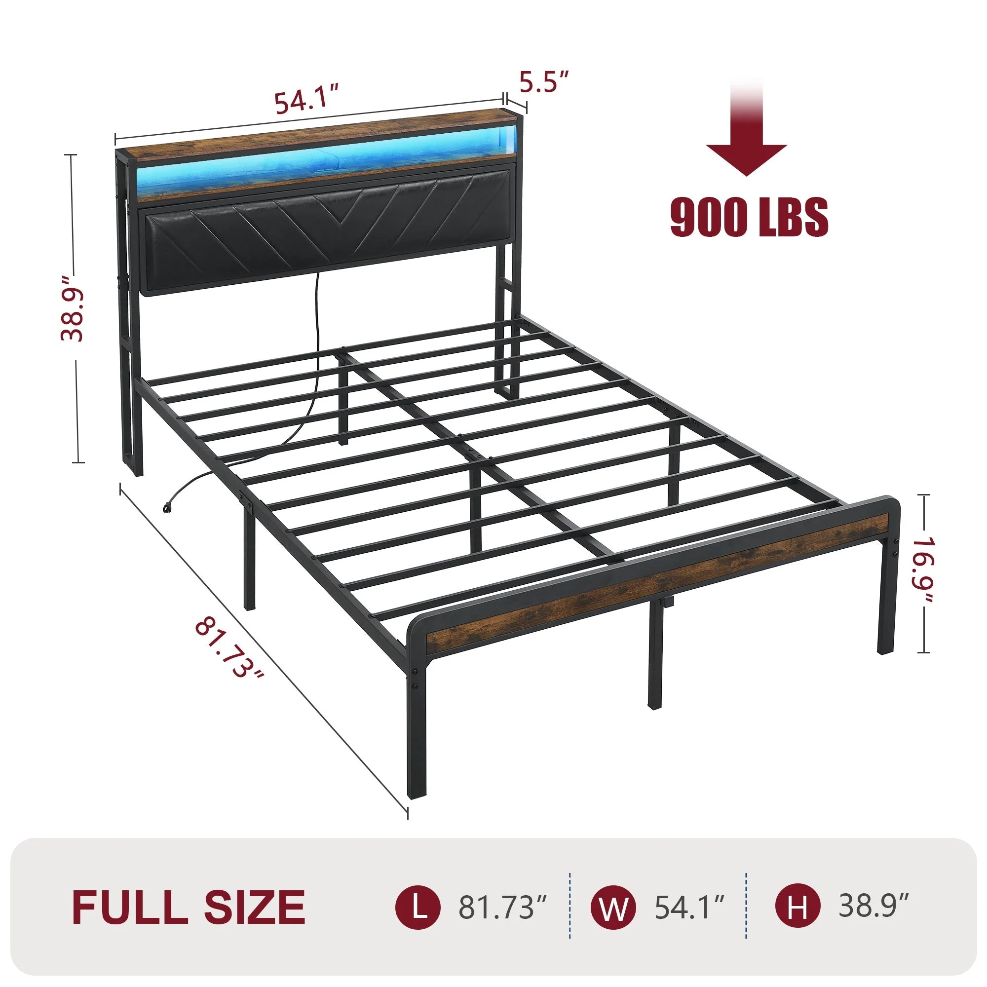 Full Size Metal Platform Bed Frame with Adjustable Upholstered Headboard - Image 10