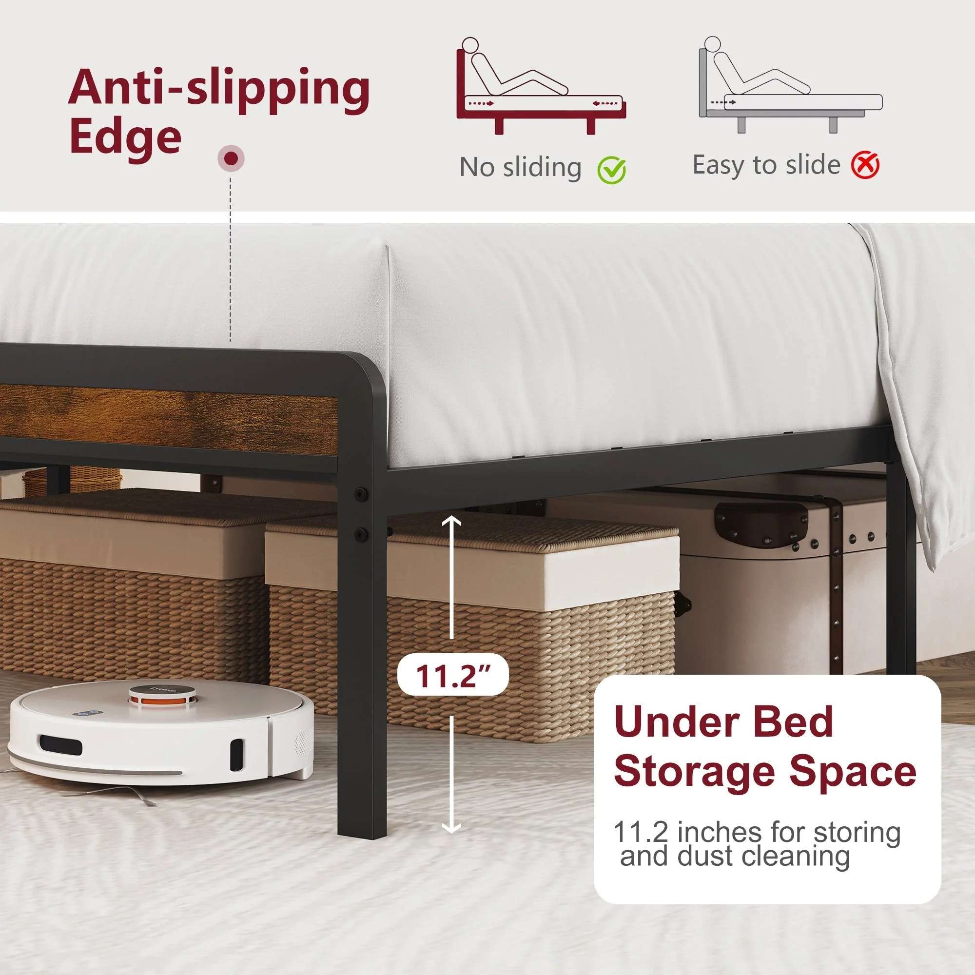 Full Size Metal Platform Bed Frame with Adjustable Upholstered Headboard - Image 6