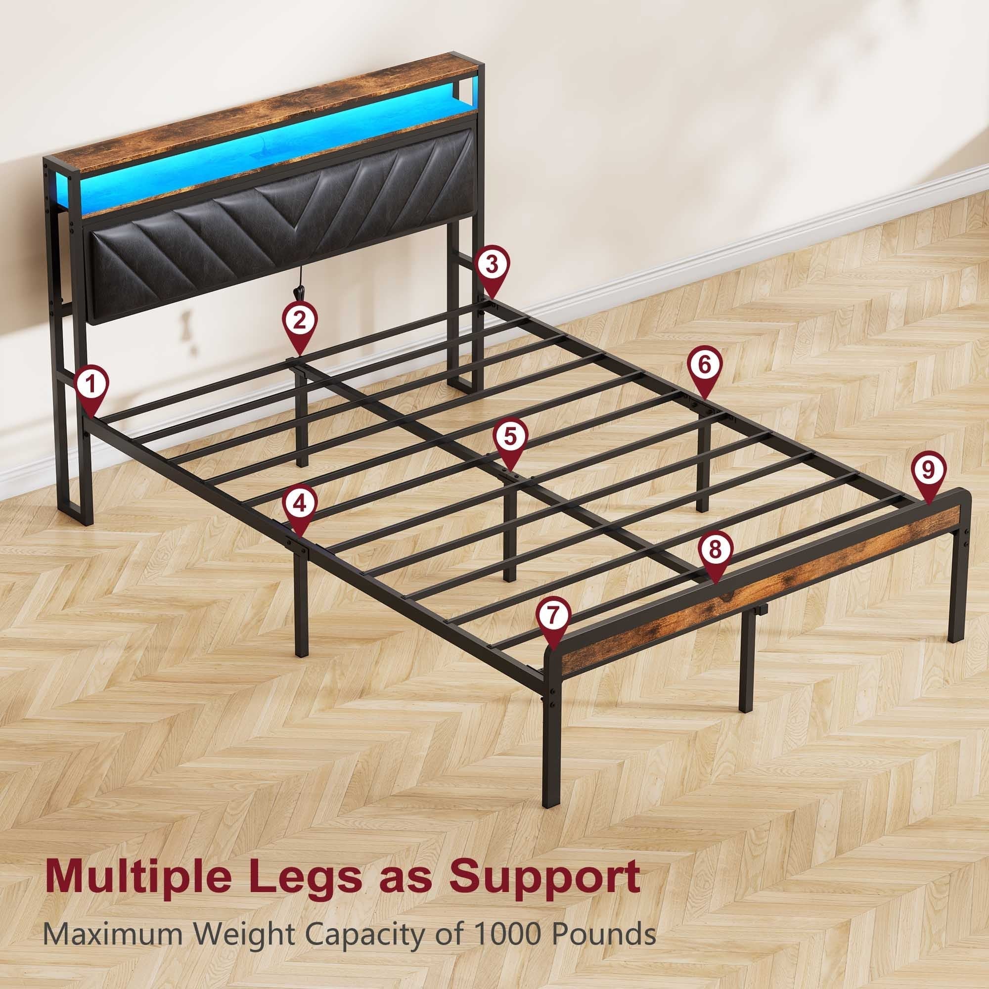 Full Size Metal Platform Bed Frame with Adjustable Upholstered Headboard - Image 9