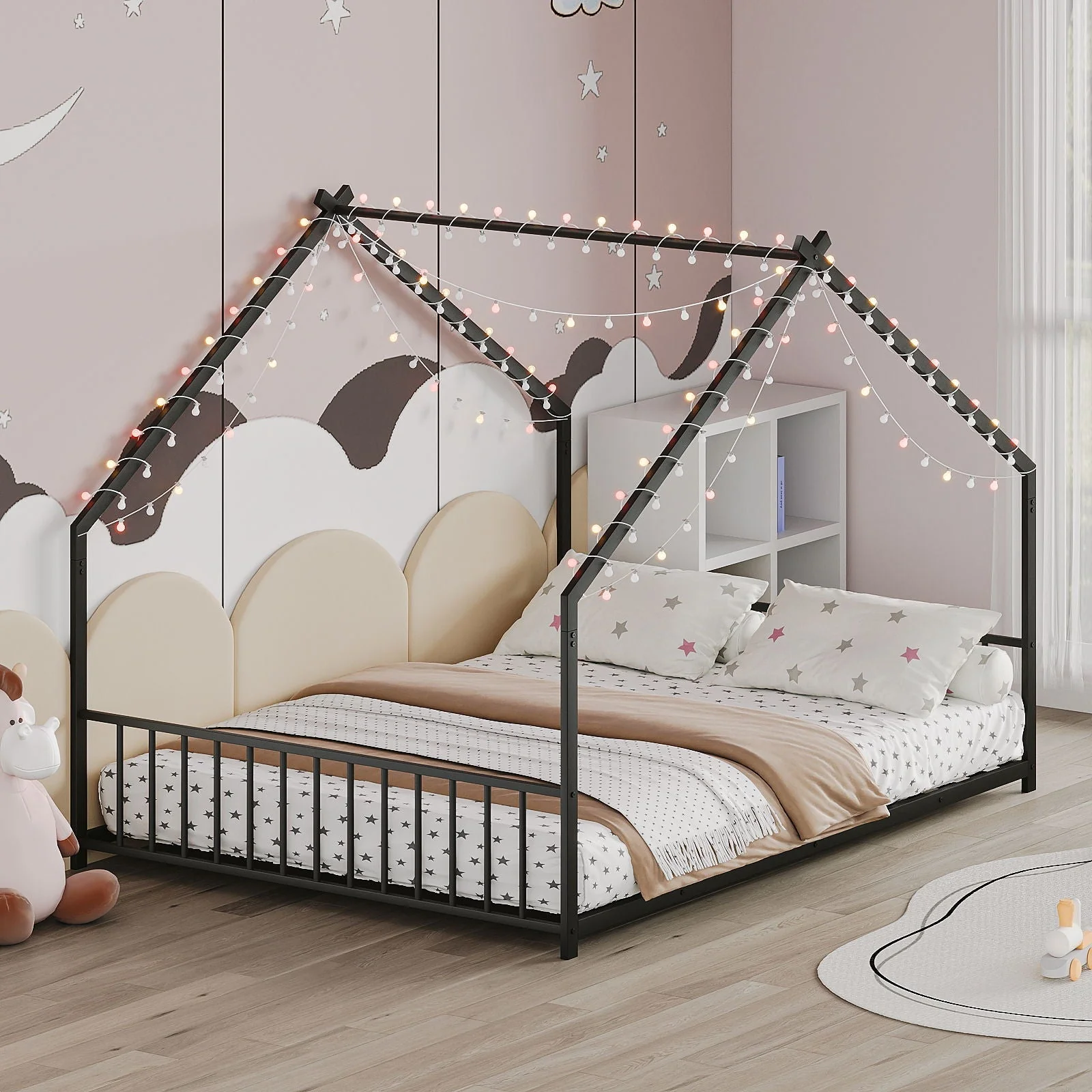 Full Size Rooftop Bed Frame LED Lights For Kids - Black - Image 2