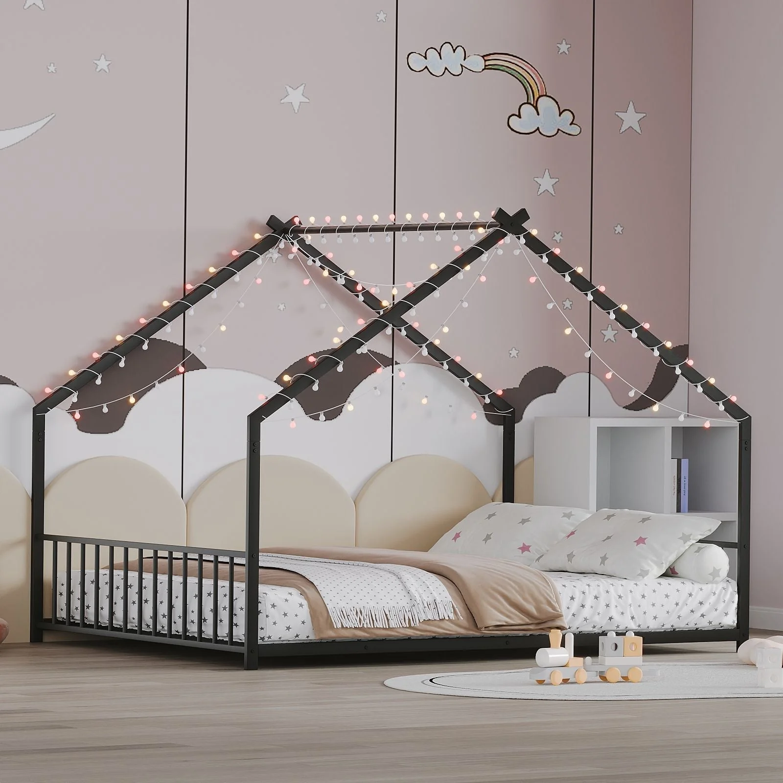 Full Size Rooftop Bed Frame LED Lights For Kids - Black - Image 3