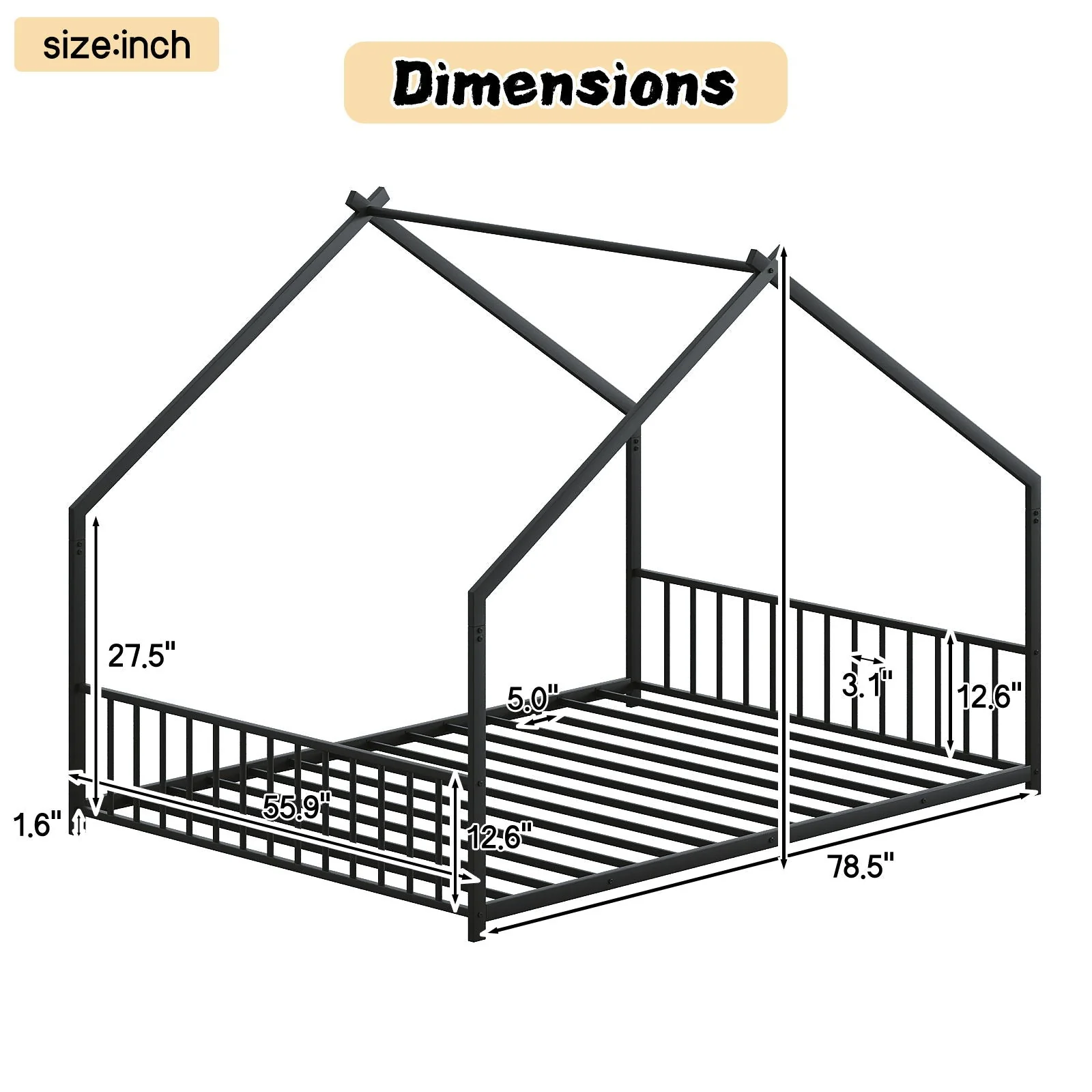 Full Size Rooftop Bed Frame LED Lights For Kids - Black - Image 4