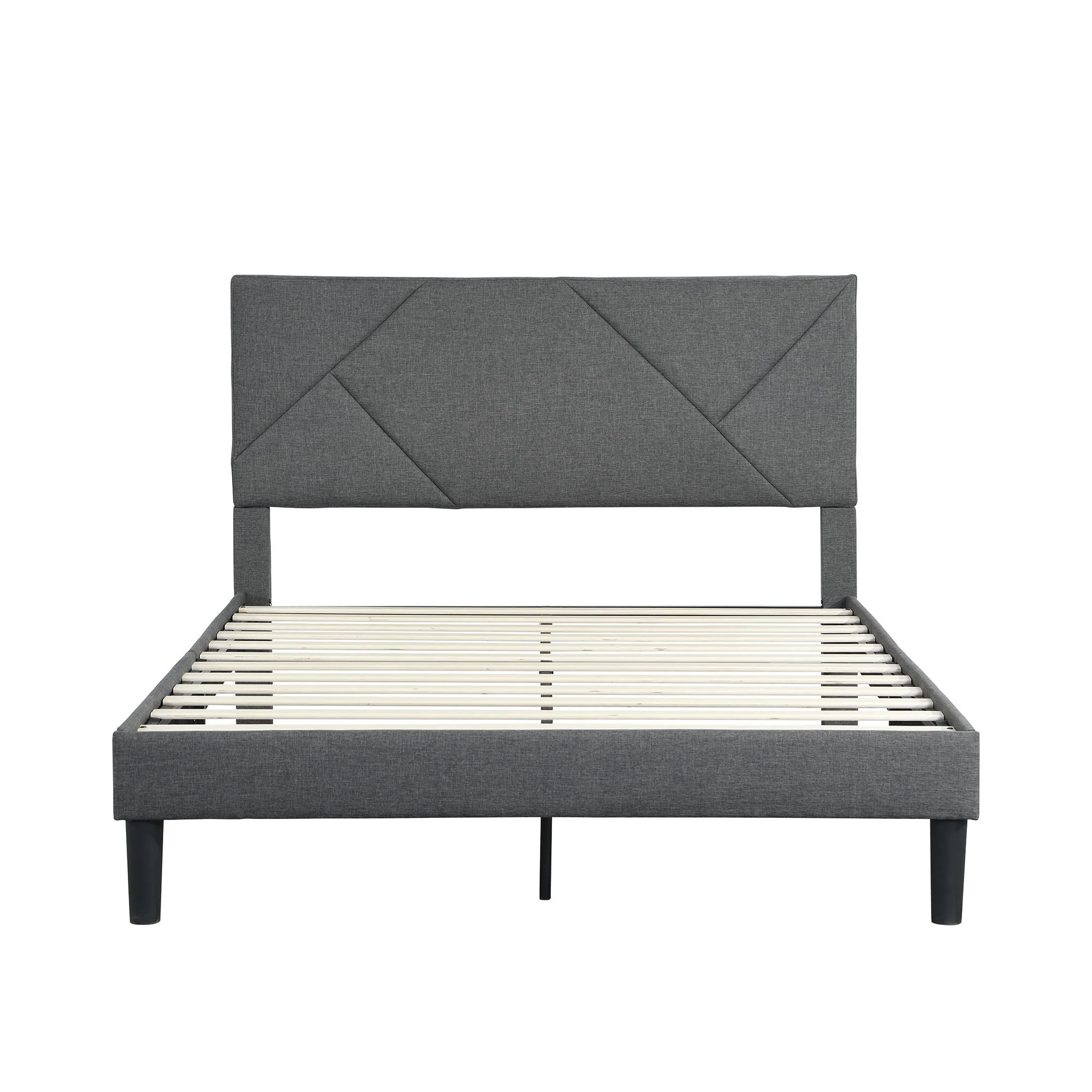 Full Size Upholstered Platform Bed Frame With Headboard, Strong Wood Slat Support, Mattress Foundation, No Box Spring Needed - Gray - Image 3