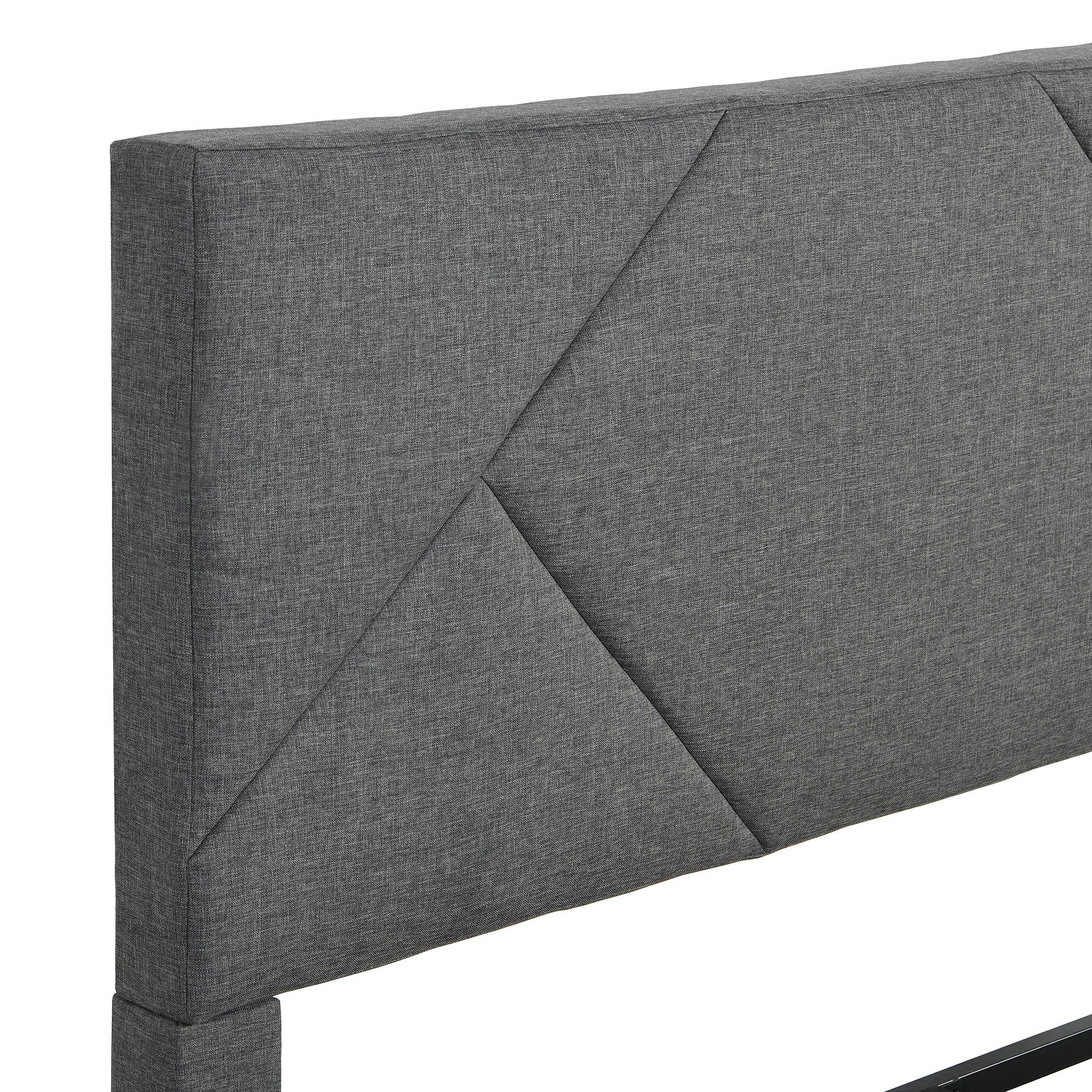 Full Size Upholstered Platform Bed Frame With Headboard, Strong Wood Slat Support, Mattress Foundation, No Box Spring Needed - Gray - Image 4