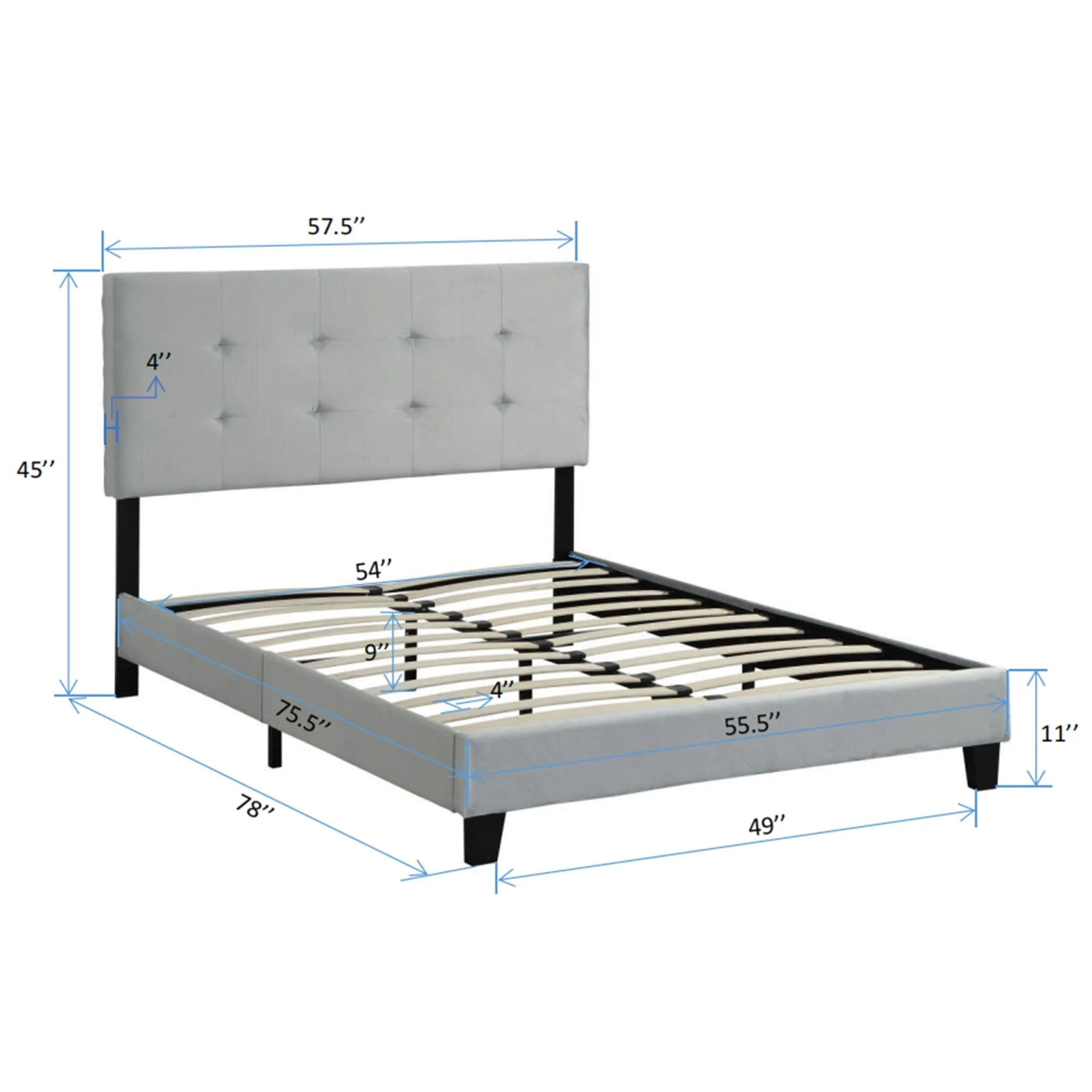 Full Size Upholstered Platform Bed Frame With Tufted Headboard, Strong Wood Slat Support - Gray - Image 4