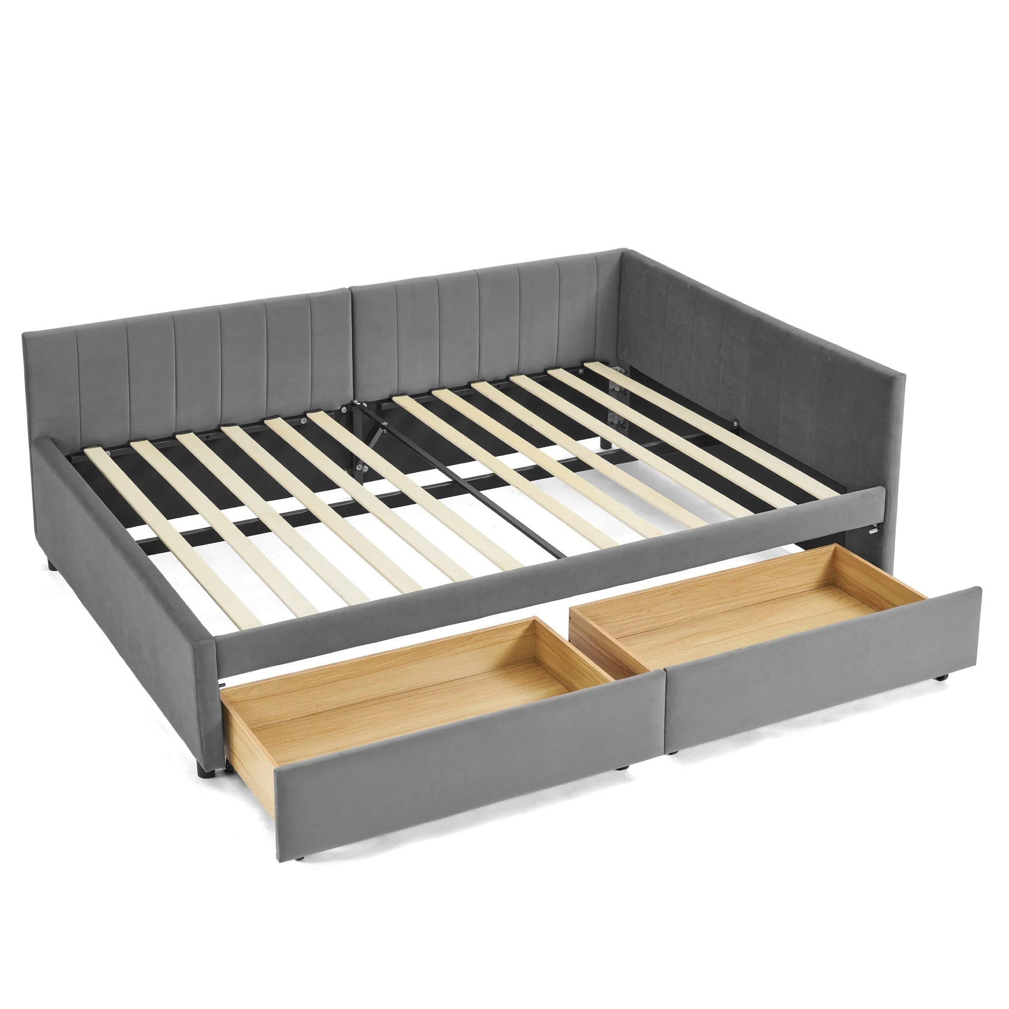 Full Size Upholstered Tufted Bed Frame with Two Drawers - Image 10