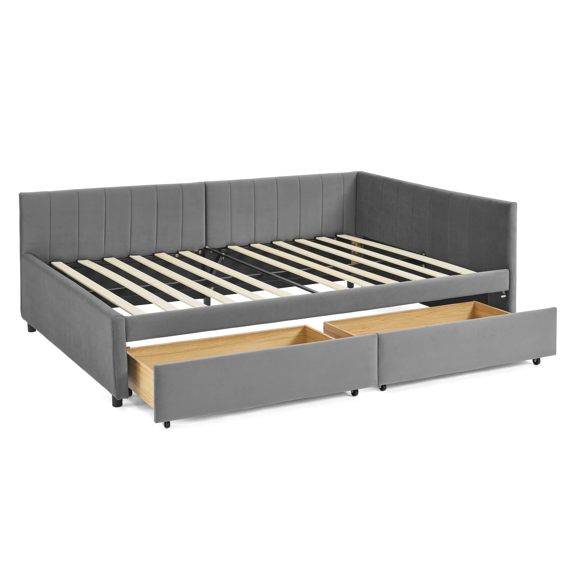Full Size Upholstered Tufted Bed Frame with Two Drawers - Image 11