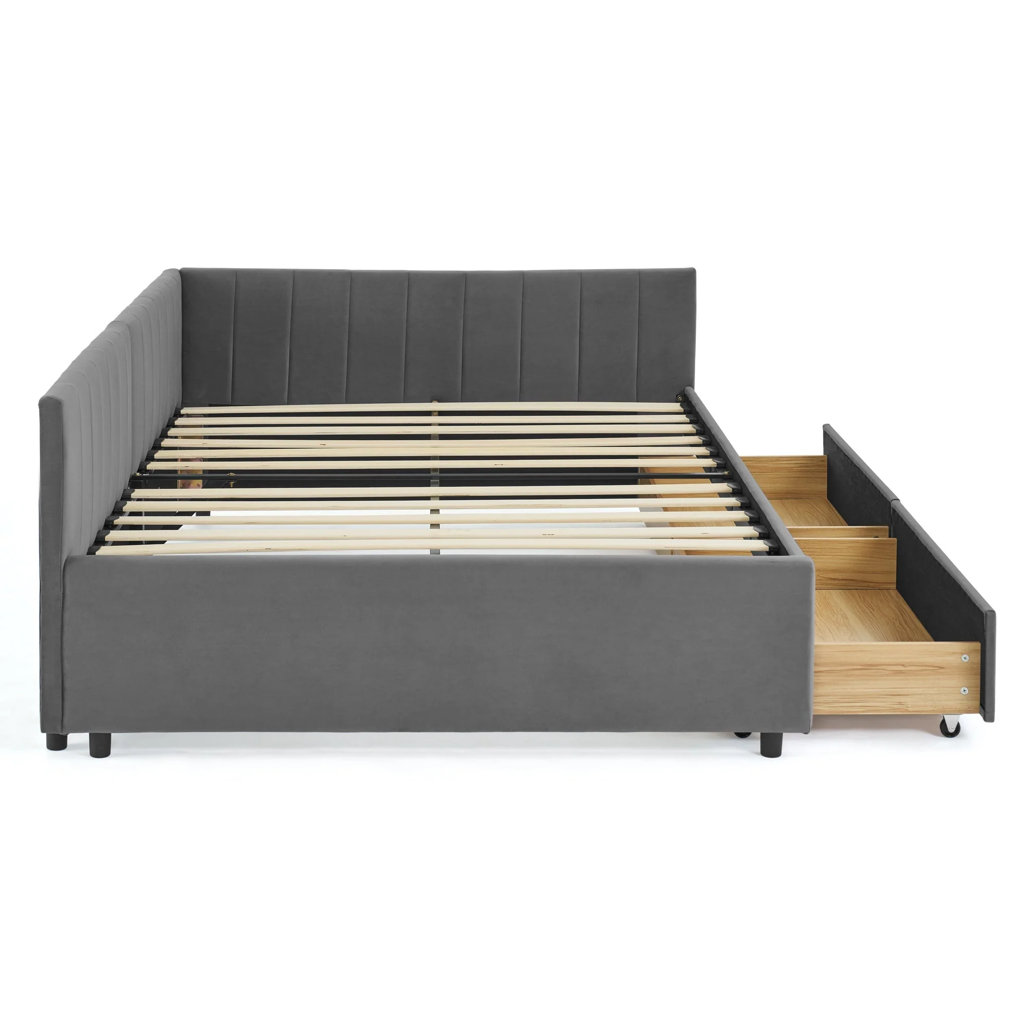 Full Size Upholstered Tufted Bed Frame with Two Drawers - Image 15