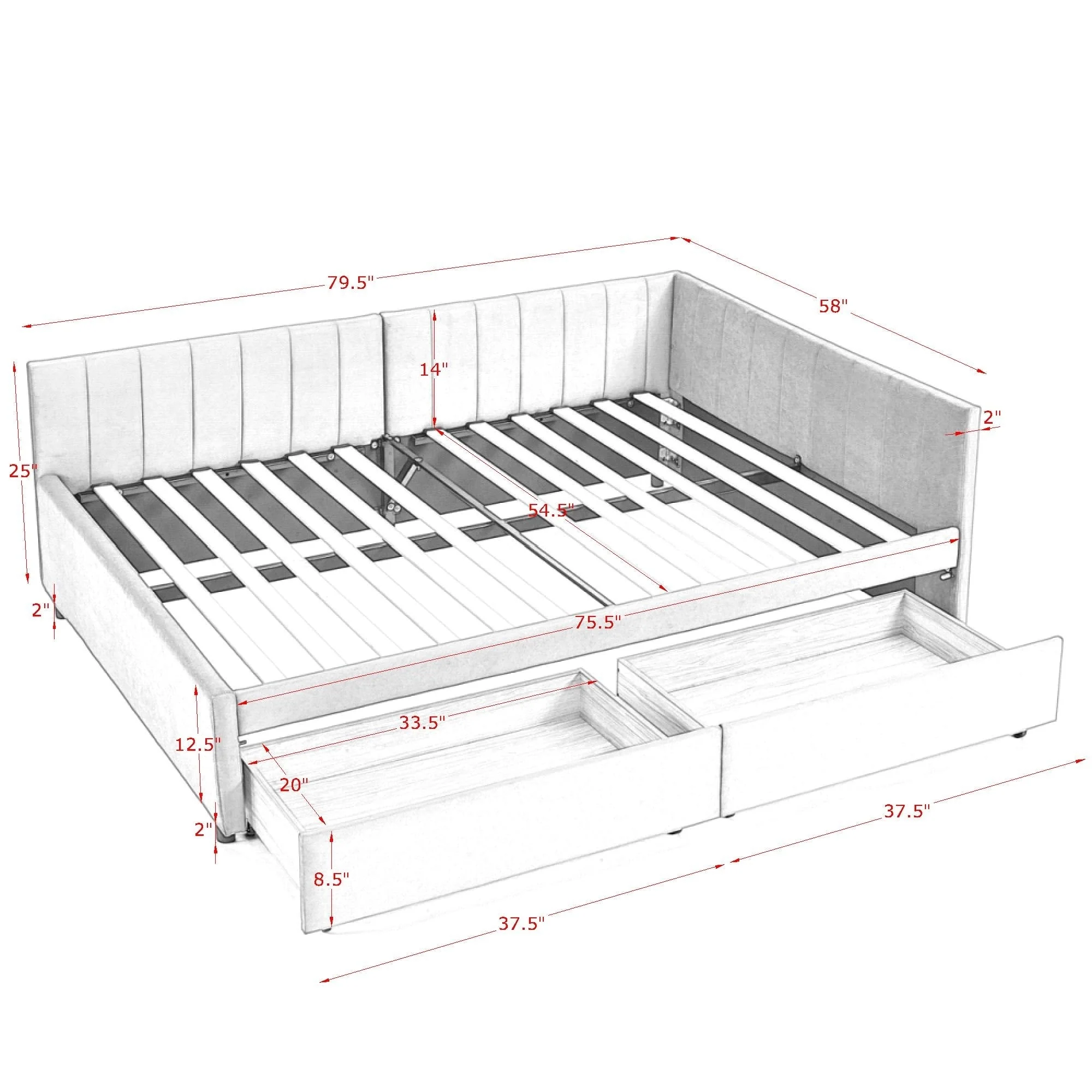 Full Size Upholstered Tufted Bed Frame with Two Drawers - Image 19