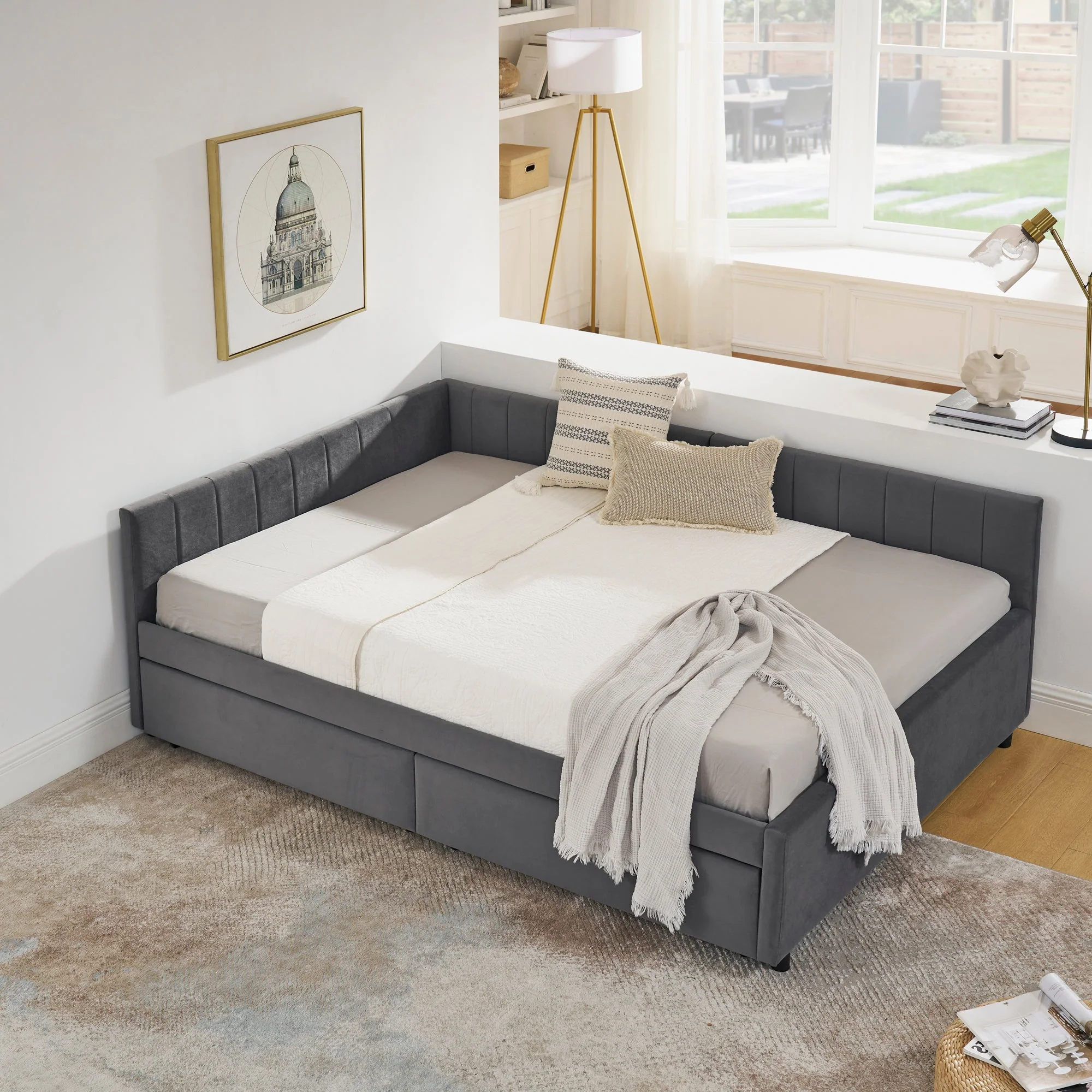 Full Size Upholstered Tufted Bed Frame with Two Drawers - Image 20