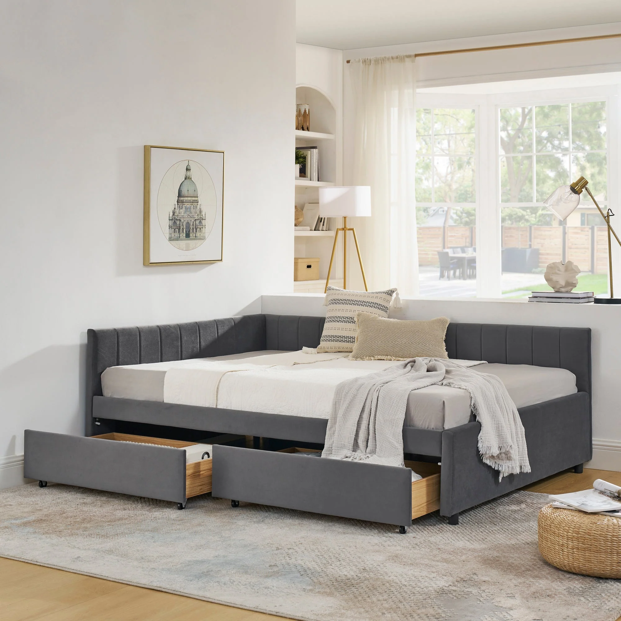 Full Size Upholstered Tufted Bed Frame with Two Drawers - Image 22