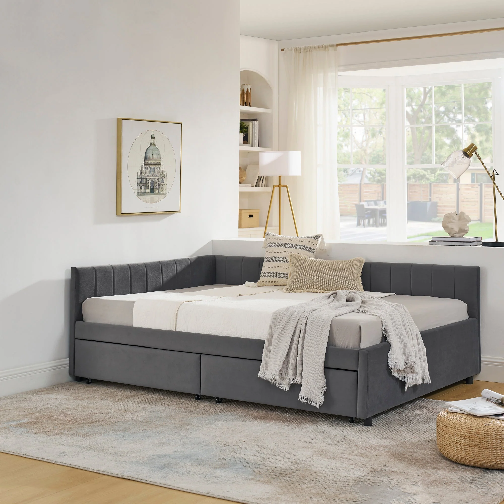 Full Size Upholstered Tufted Bed Frame with Two Drawers - Image 23