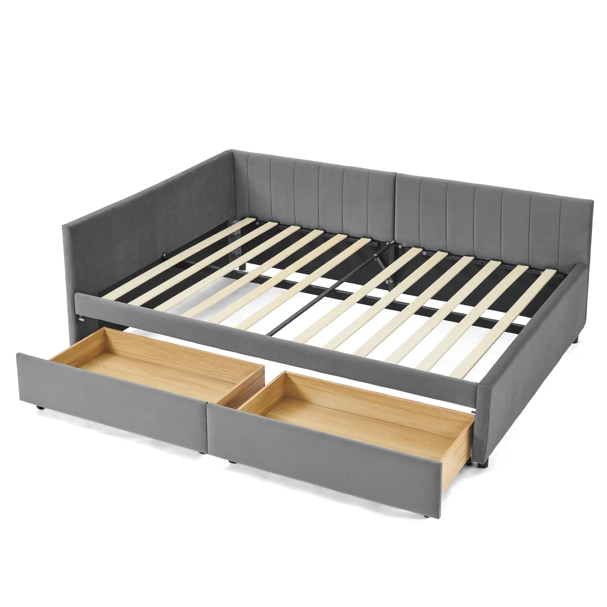 Full Size Upholstered Tufted Bed Frame with Two Drawers - Image 24