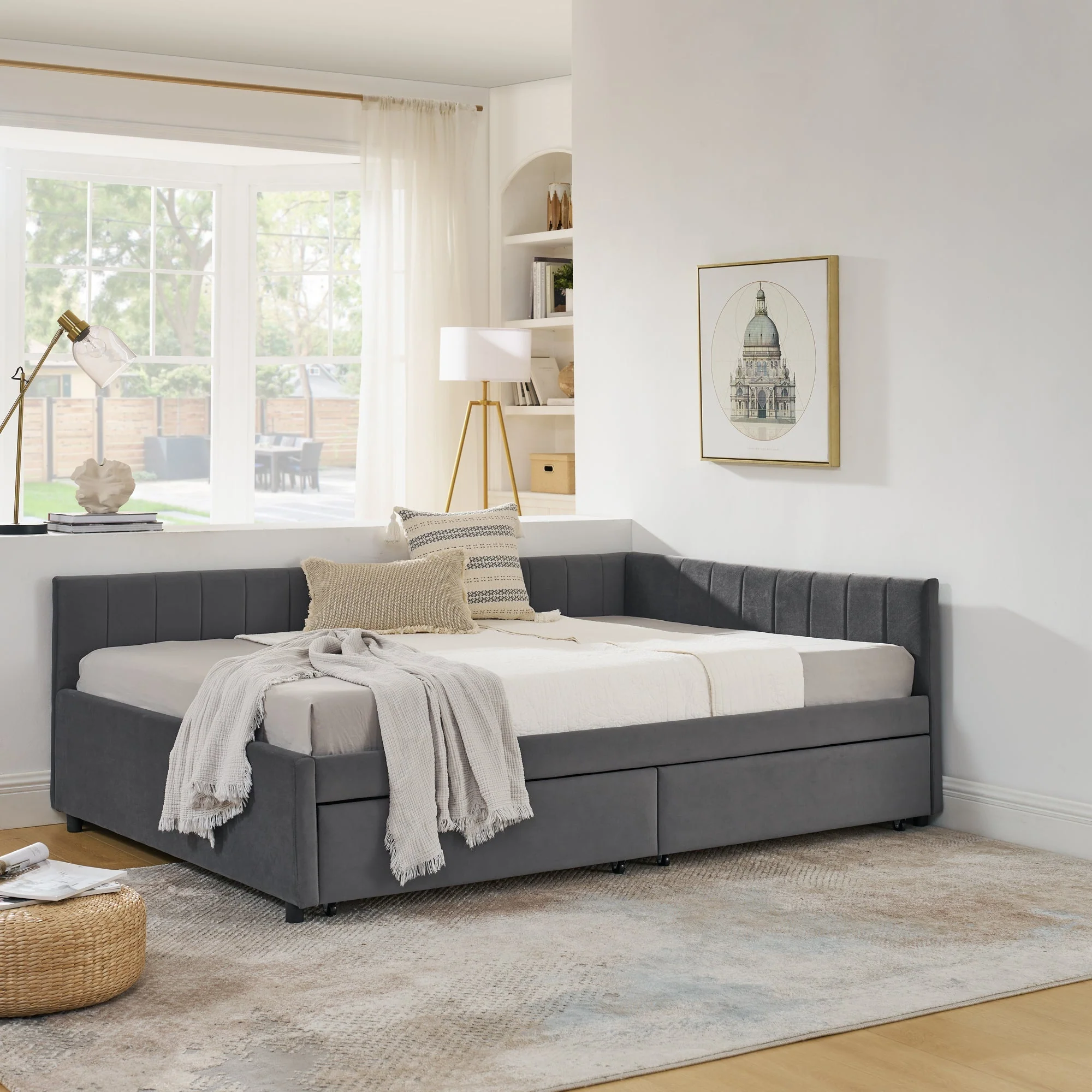 Full Size Upholstered Tufted Bed Frame with Two Drawers - Image 4