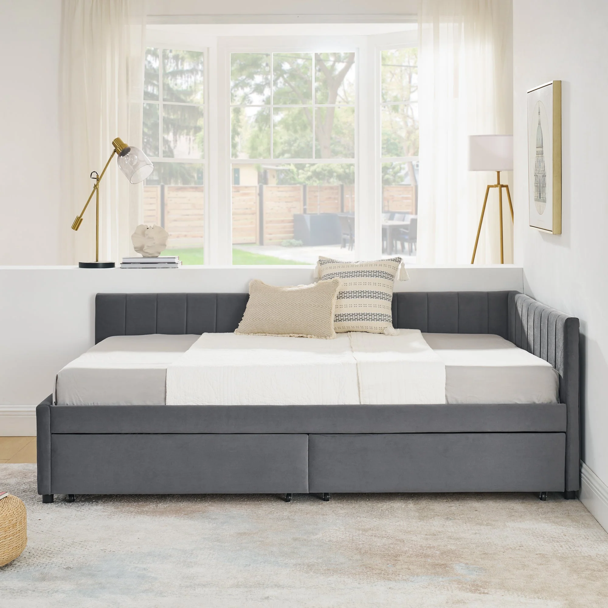 Full Size Upholstered Tufted Bed Frame with Two Drawers - Image 5