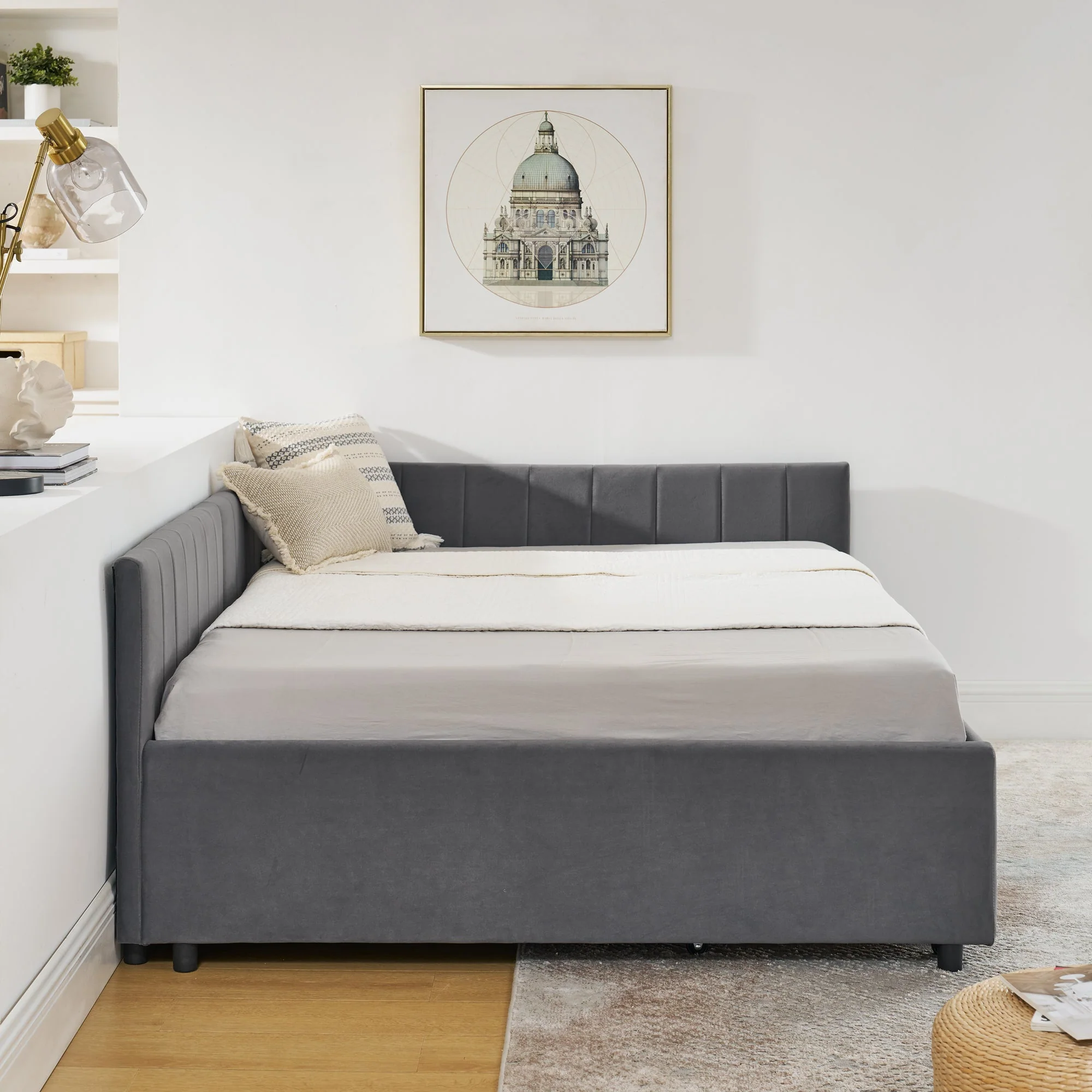 Full Size Upholstered Tufted Bed Frame with Two Drawers - Image 6