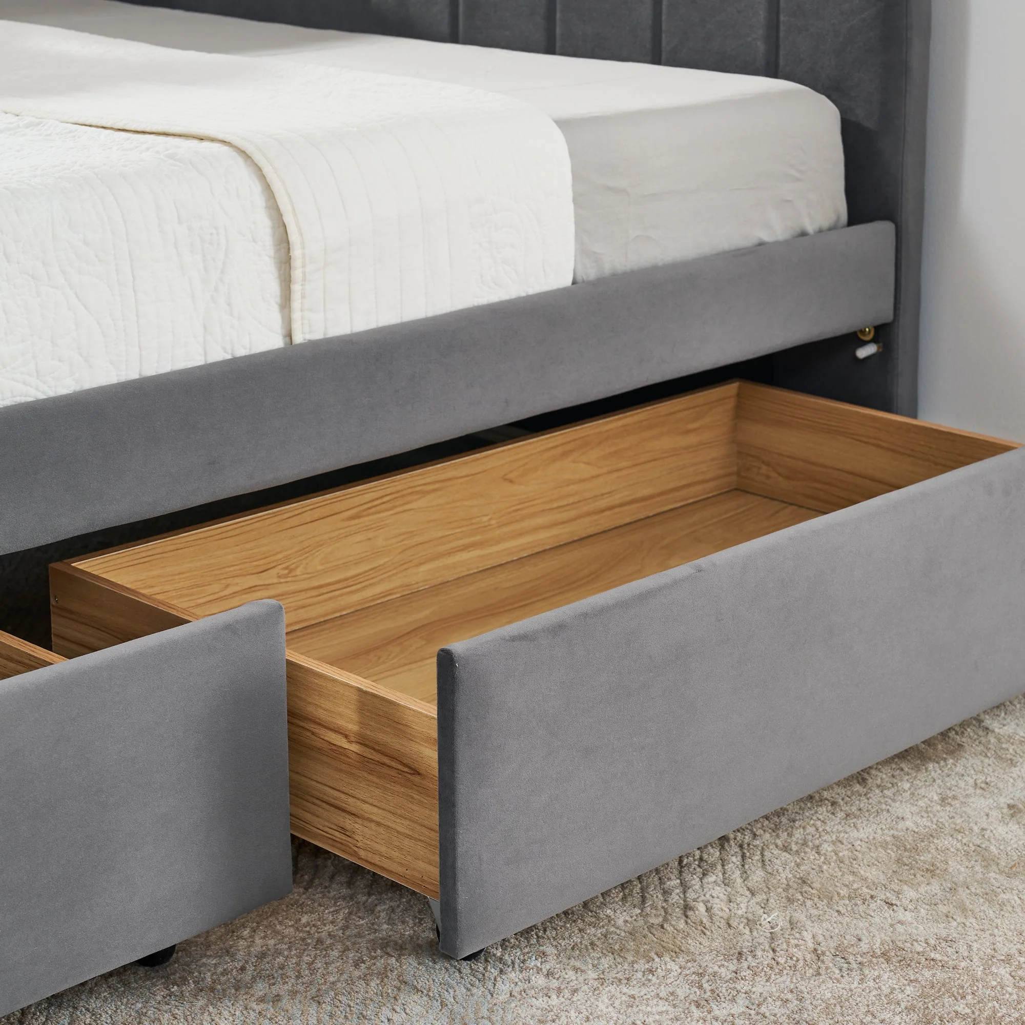 Full Size Upholstered Tufted Bed Frame with Two Drawers - Image 7