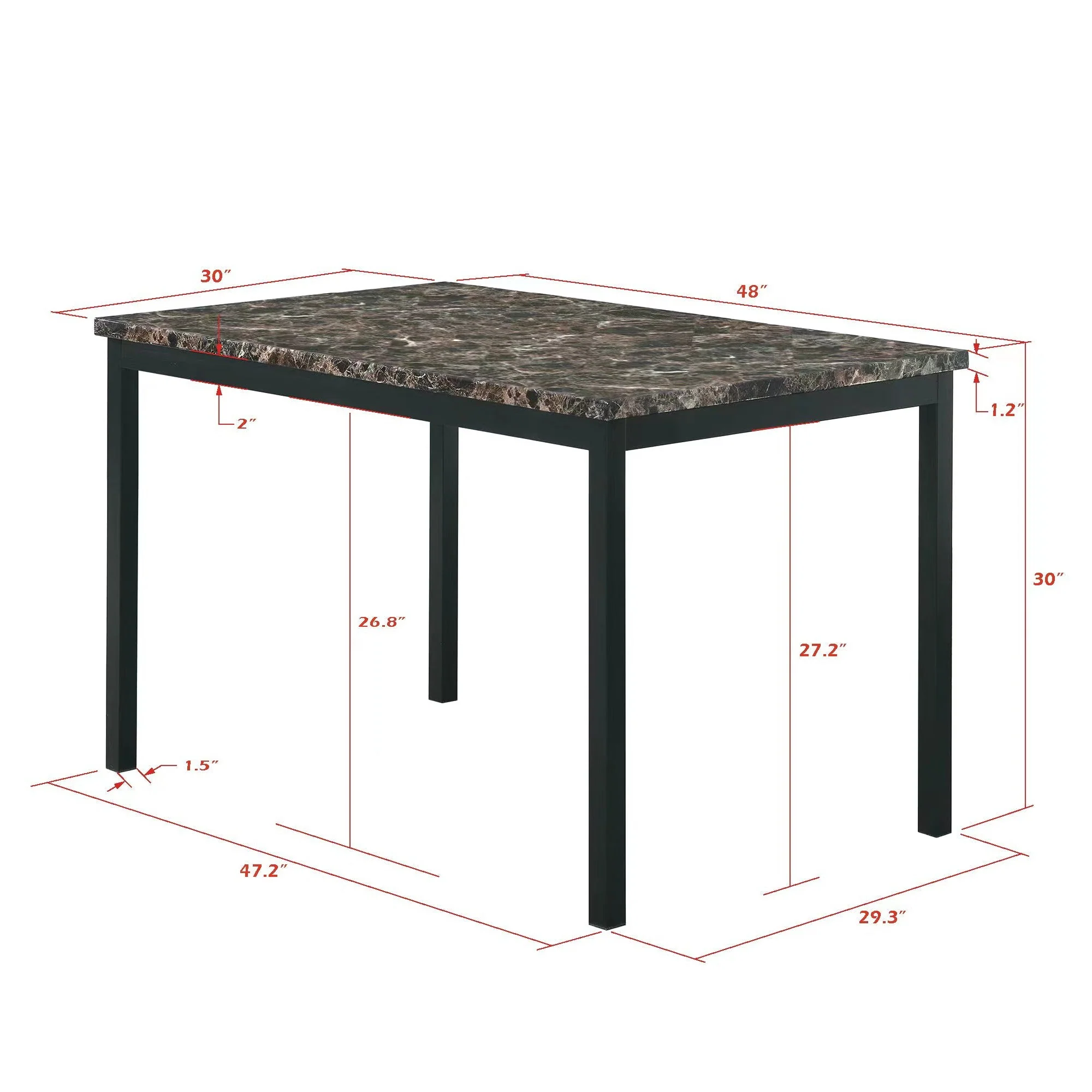 Furniture 5 Piece Metal Dinette Set with Faux Marble Top - Black - Image 14