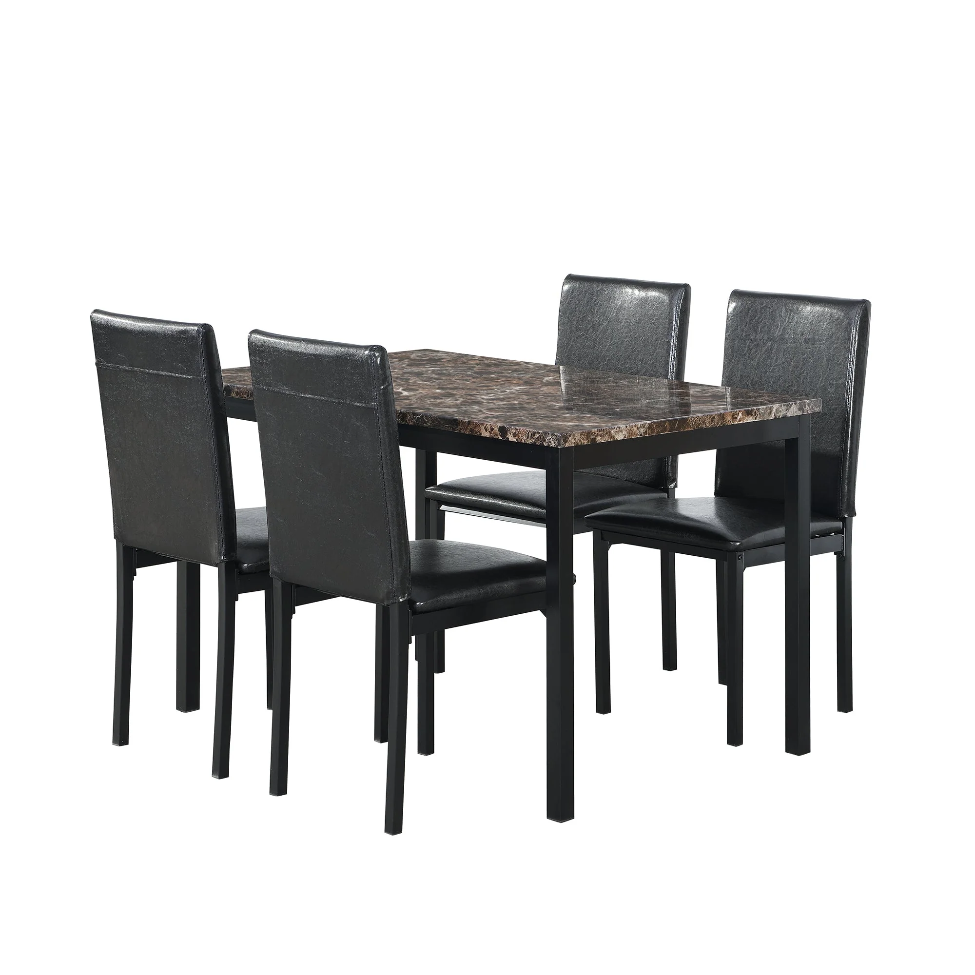 Furniture 5 Piece Metal Dinette Set with Faux Marble Top - Black - Image 2