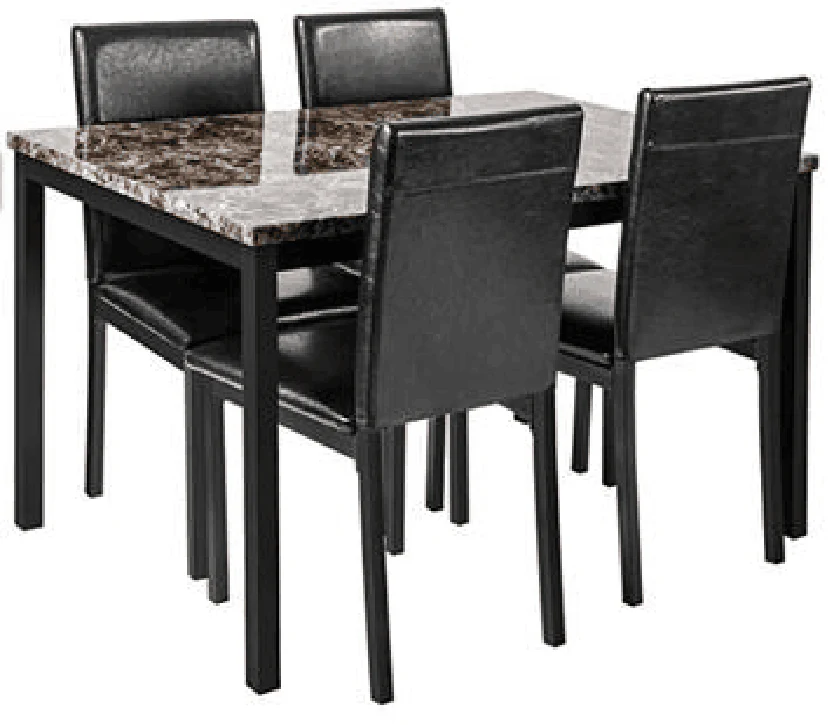 Furniture 5 Piece Metal Dinette Set with Faux Marble Top - Black - Image 3
