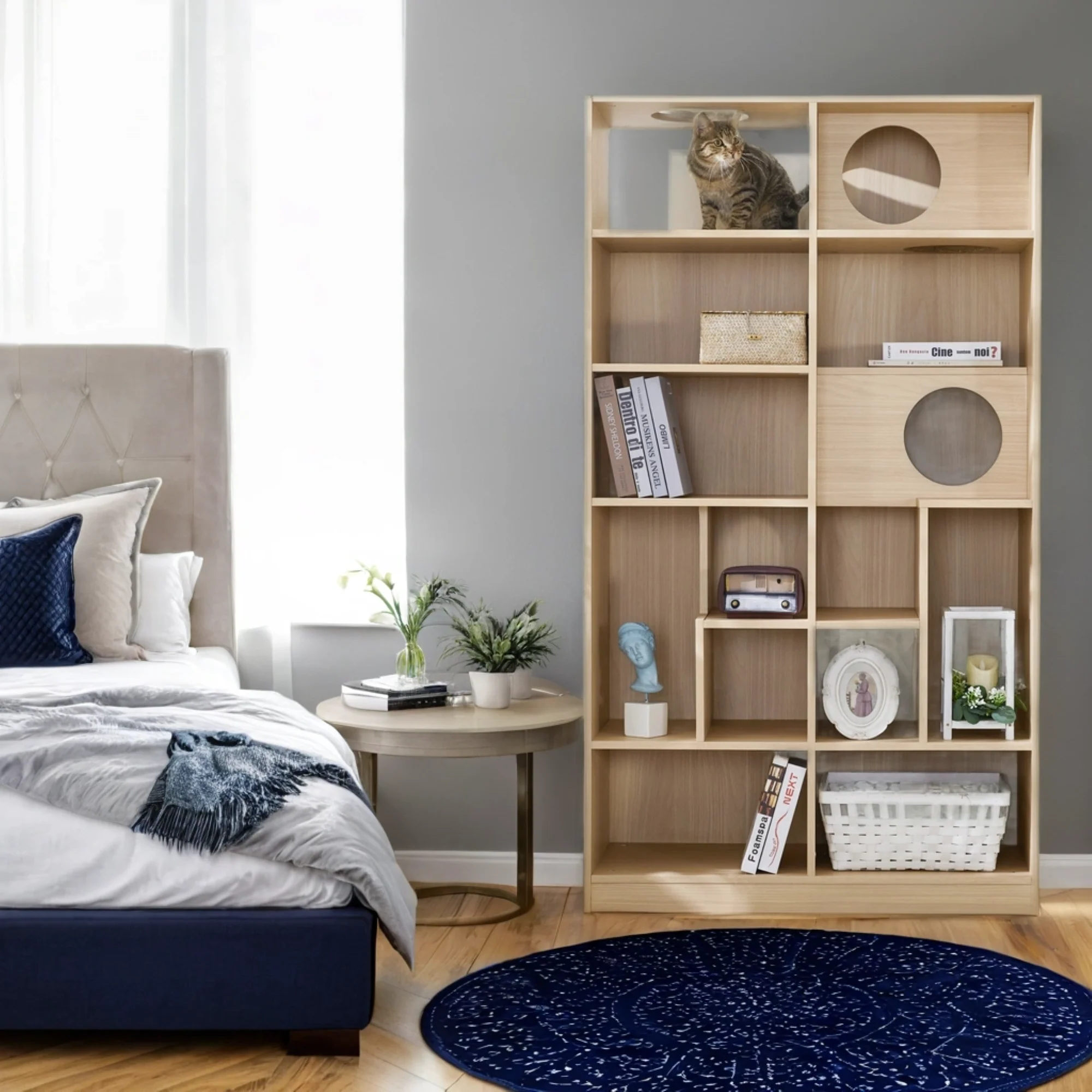 Furniture Style Cat Bookcase Cat Tree Shelves Natural Particle Board MDF 63.5 Inch - Image 10