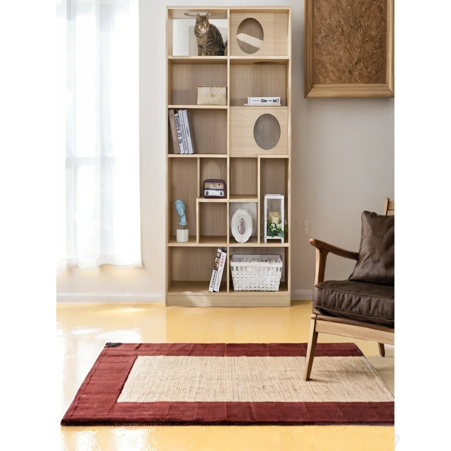 Furniture Style Cat Bookcase Cat Tree Shelves Natural Particle Board MDF 63.5 Inch - Image 11