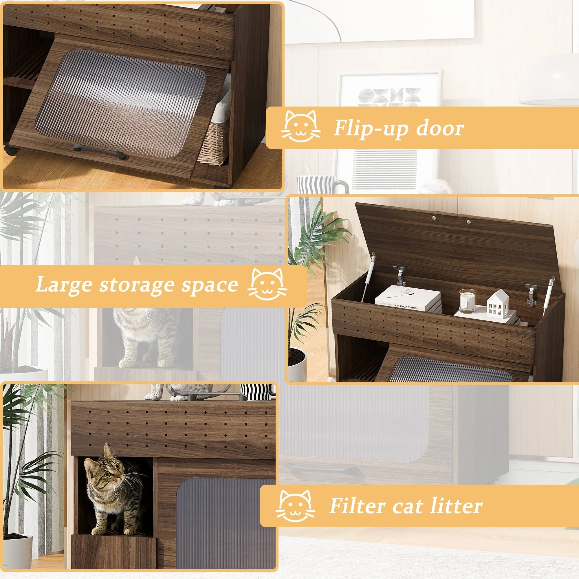 Furniture Style Multi-Use Cat Litter Box House with Storage - Image 4