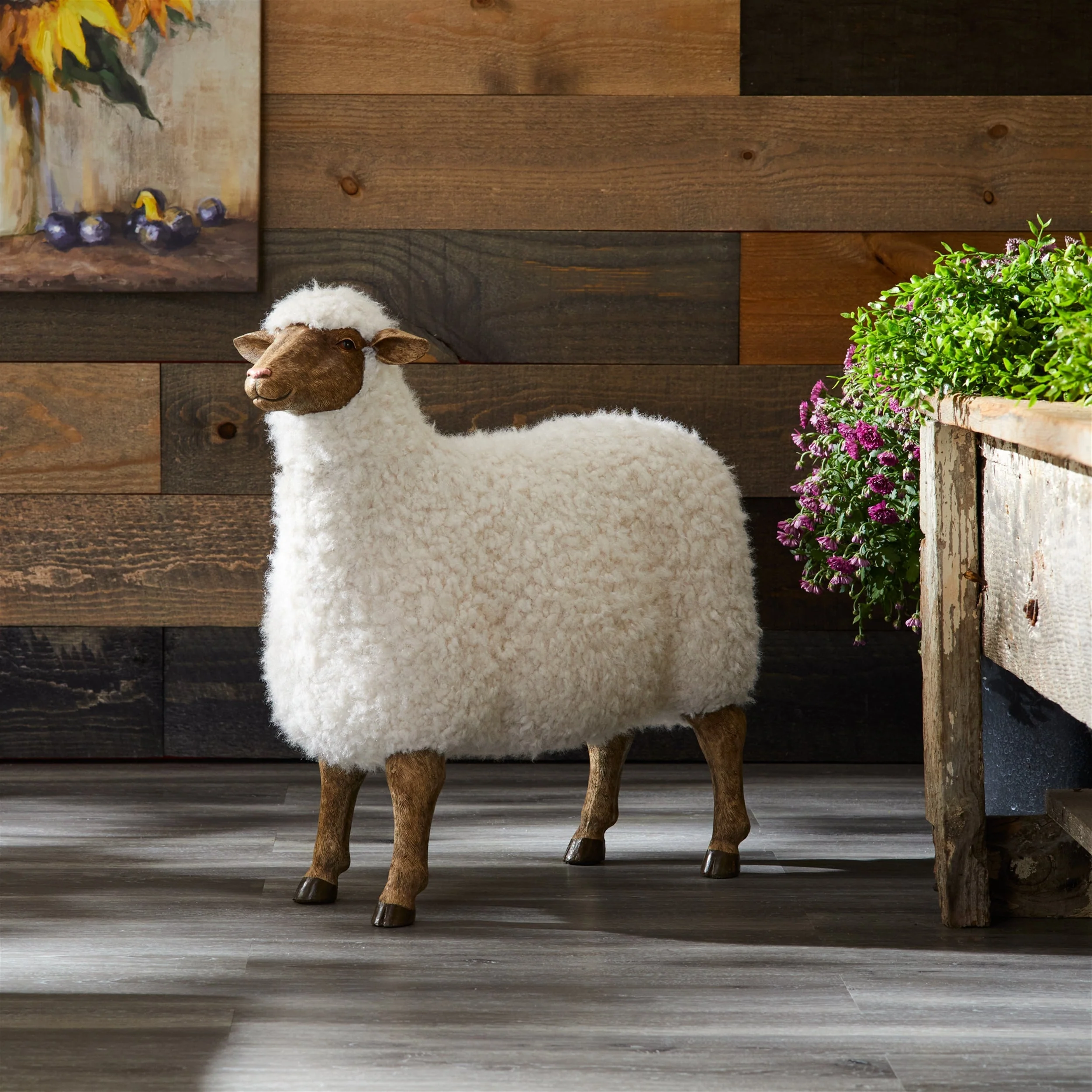 Furry Sheep Statue 23"L - Image 2