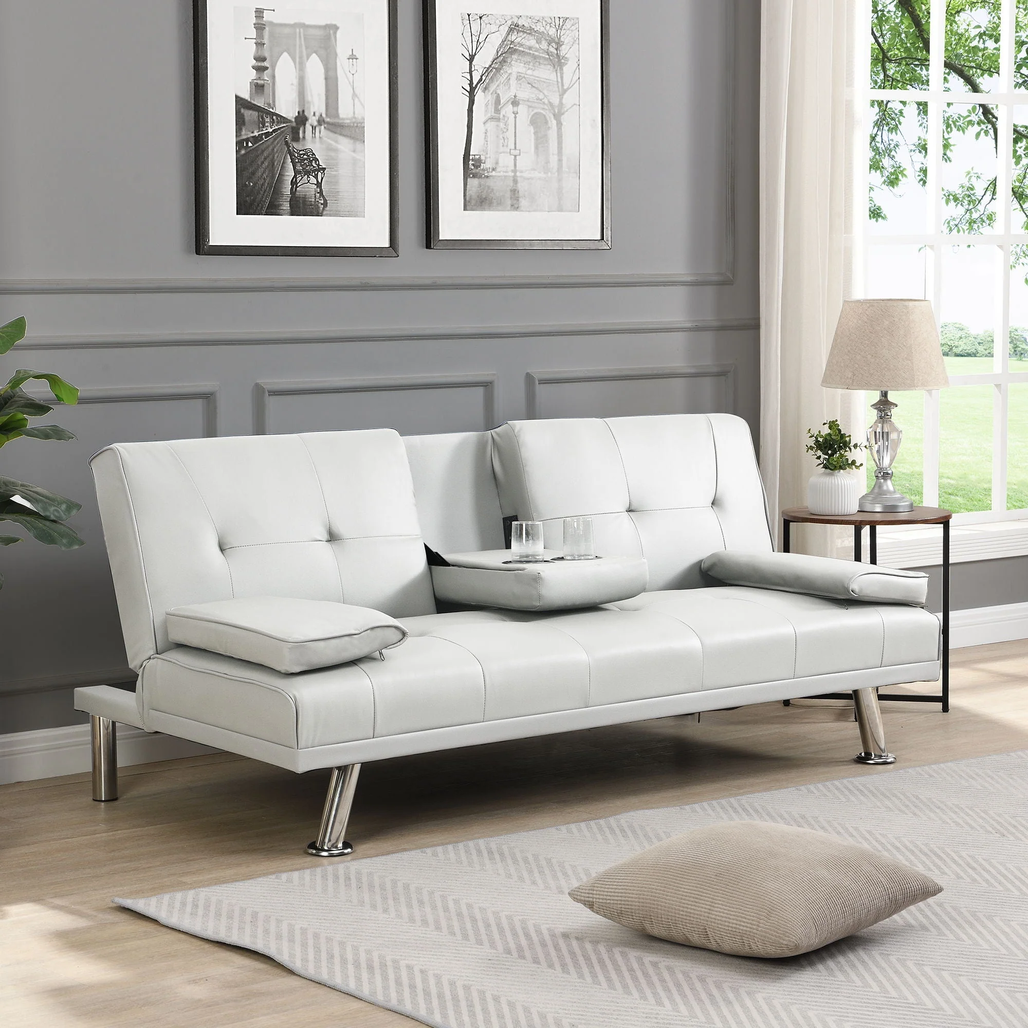 Futon Sofa Bed With Armrest Two Holders - Image 2