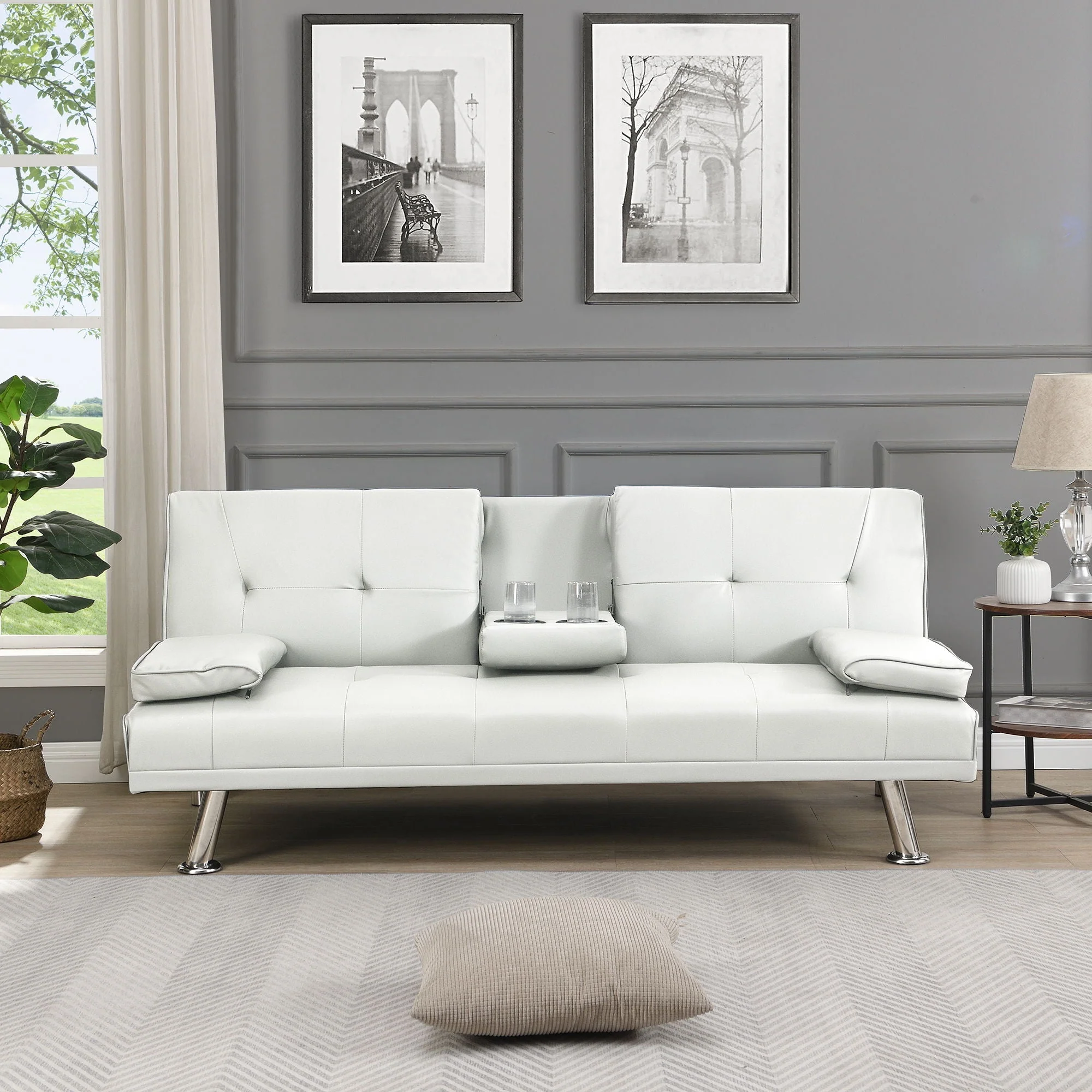 Futon Sofa Bed With Armrest Two Holders - Image 4