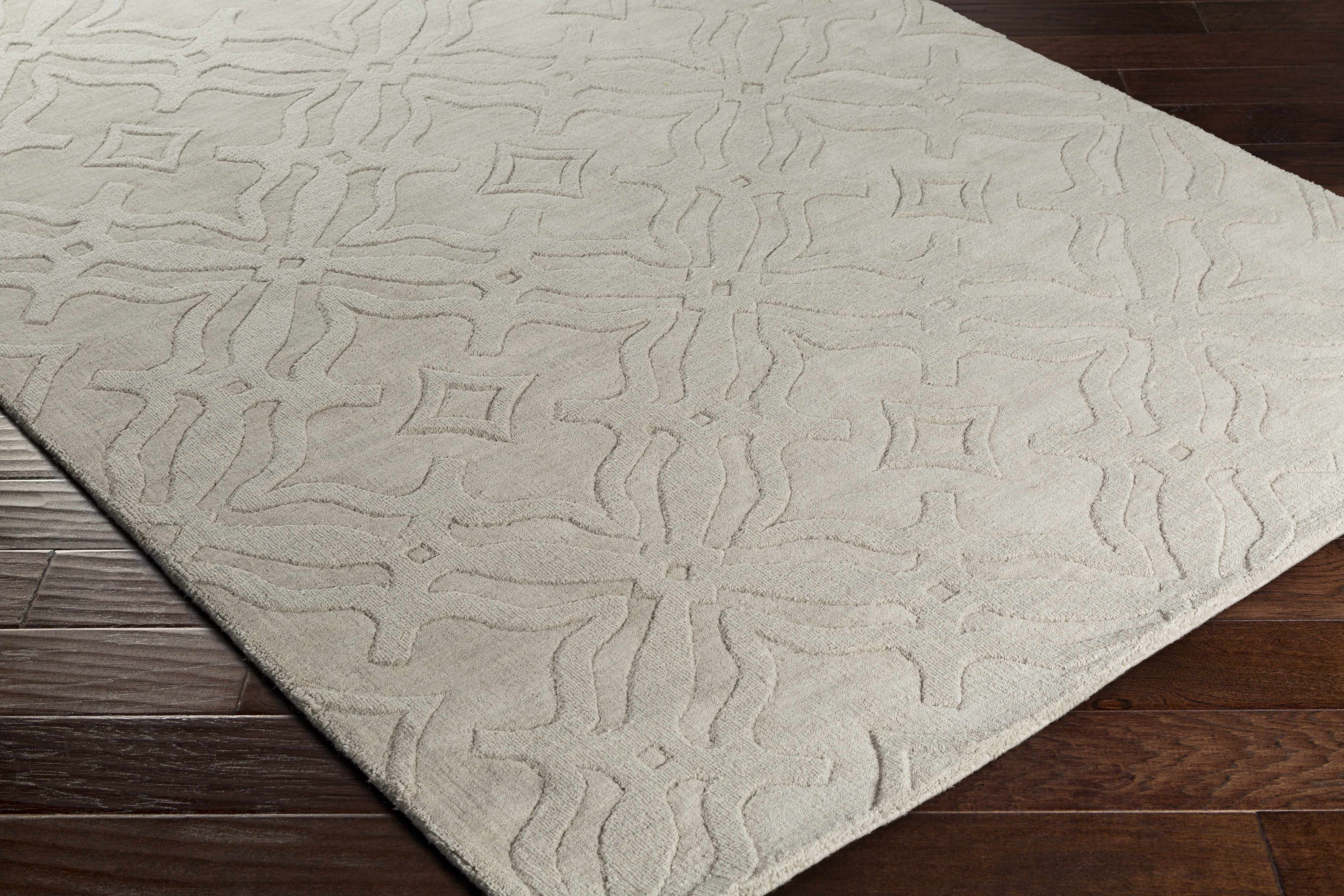 Fyffe Embossed Beige Wool Area Rug - Image 12