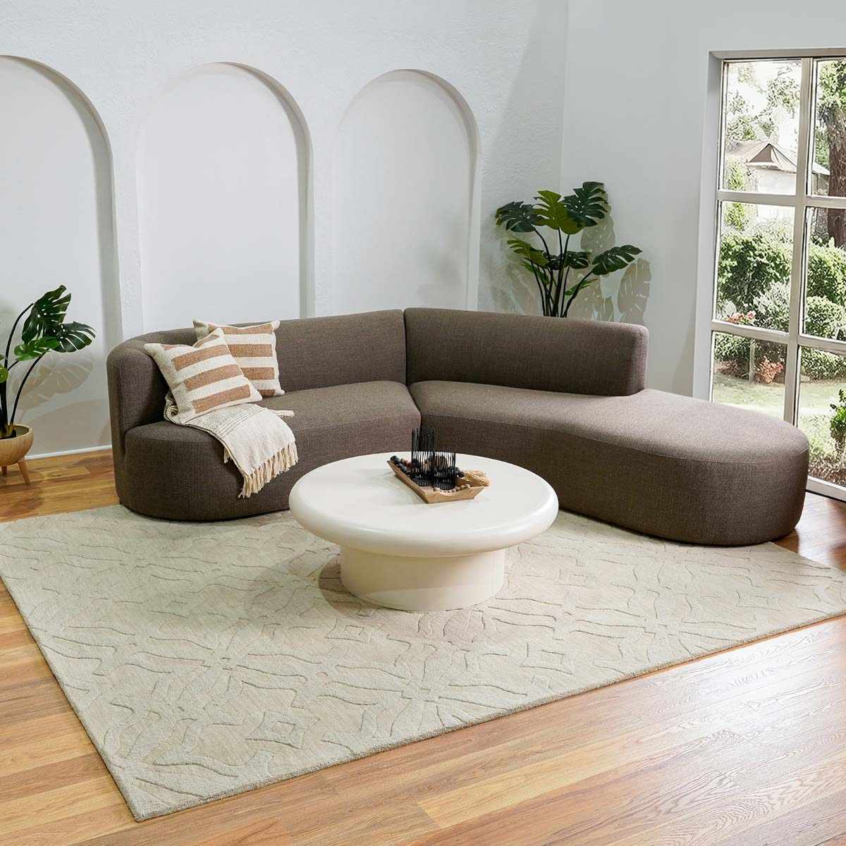 Fyffe Embossed Beige Wool Area Rug - Image 2
