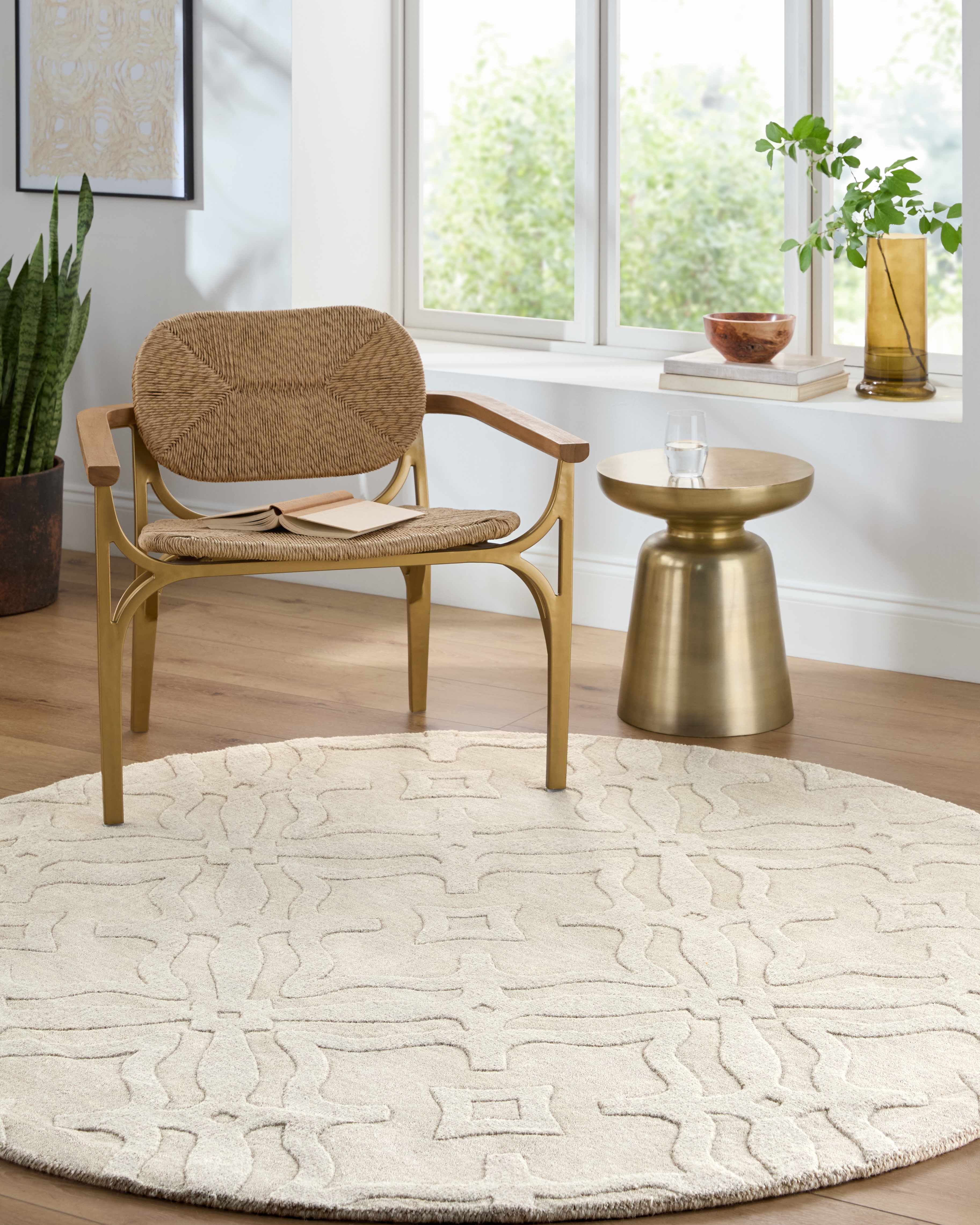 Fyffe Embossed Beige Wool Area Rug - Image 3