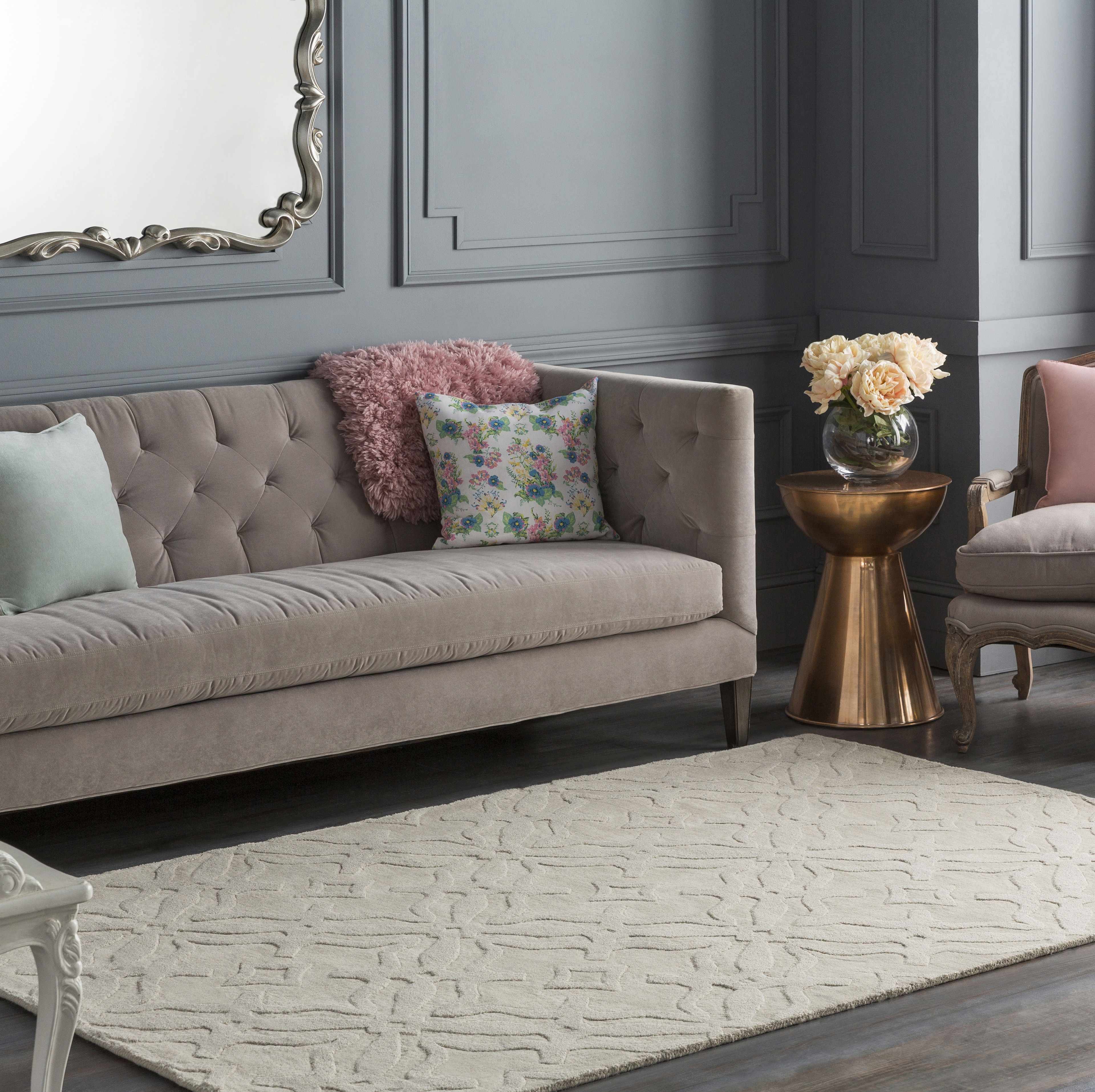 Fyffe Embossed Beige Wool Area Rug - Image 4