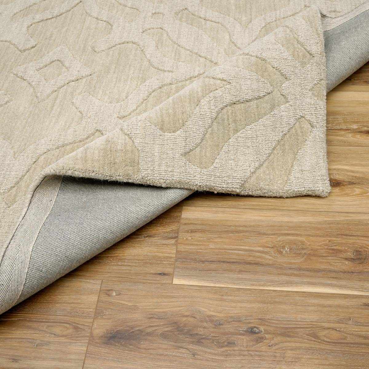 Fyffe Embossed Beige Wool Area Rug - Image 6