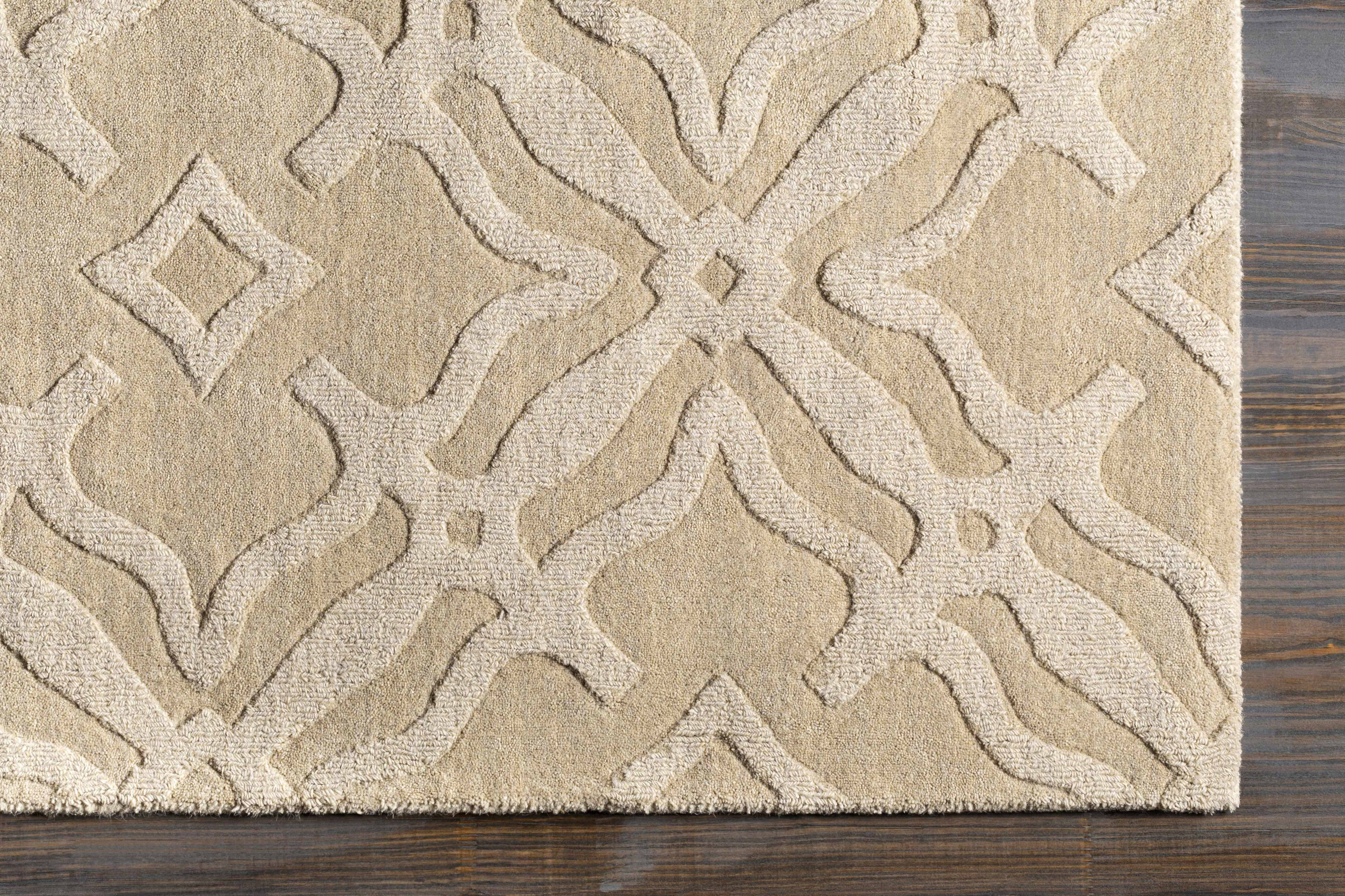 Fyffe Embossed Beige Wool Area Rug - Image 7