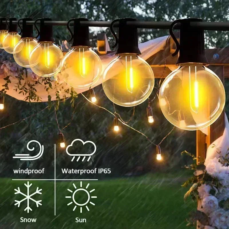 G40 Solar String Lights Outdoor 8 Modes Globe Bulb Waterproof Patio Garden Decor - Image 2
