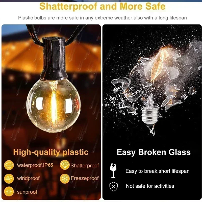 G40 Solar String Lights Outdoor 8 Modes Globe Bulb Waterproof Patio Garden Decor - Image 3