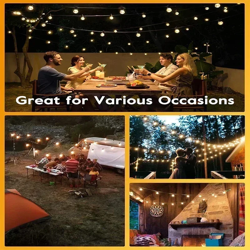 G40 Solar String Lights Outdoor 8 Modes Globe Bulb Waterproof Patio Garden Decor - Image 4