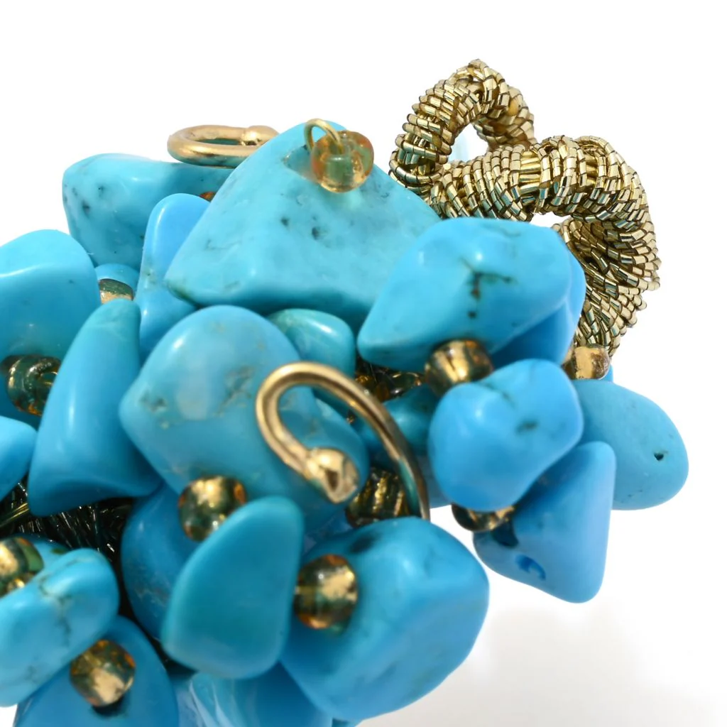 Gaetano Vitiello 18K Gold Plated "Uncinetto" Turquoise Chip Cluster Ring - Image 2