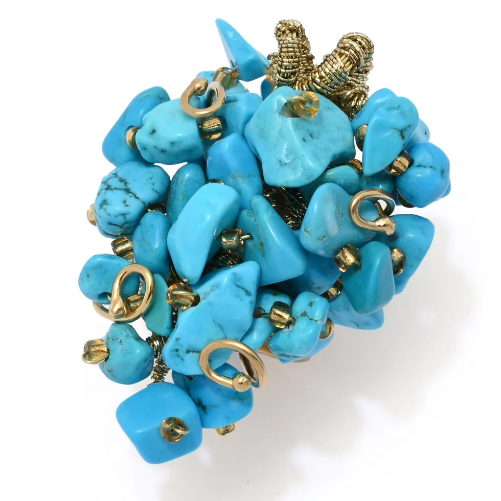 Gaetano Vitiello 18K Gold Plated "Uncinetto" Turquoise Chip Cluster Ring - Image 8