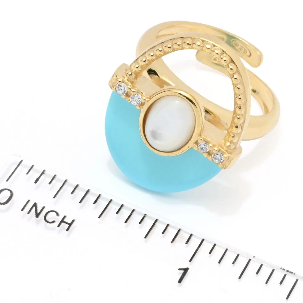 Gaetano Vitiello "Hollywood" Turquoise & Mother-of-Pearl Openwork Ring - Image 2