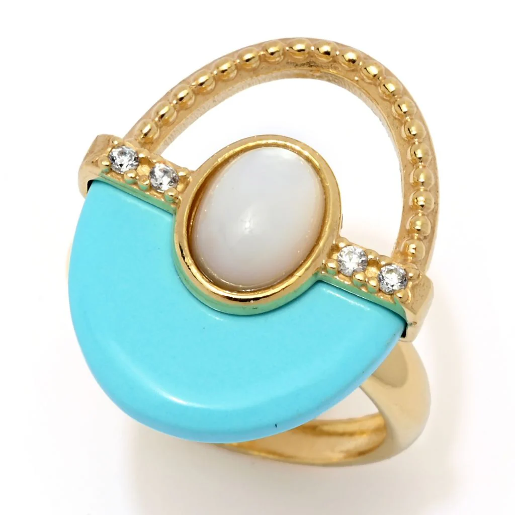 Gaetano Vitiello "Hollywood" Turquoise & Mother-of-Pearl Openwork Ring - Image 5