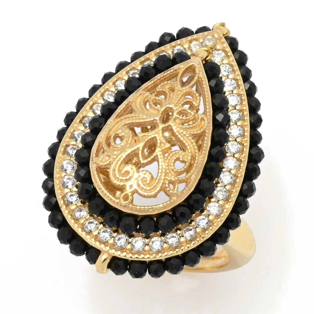 Gaetano Vitiello "Persia" Black Onyx & Simulated Diamond Filigree Ring - Image 4