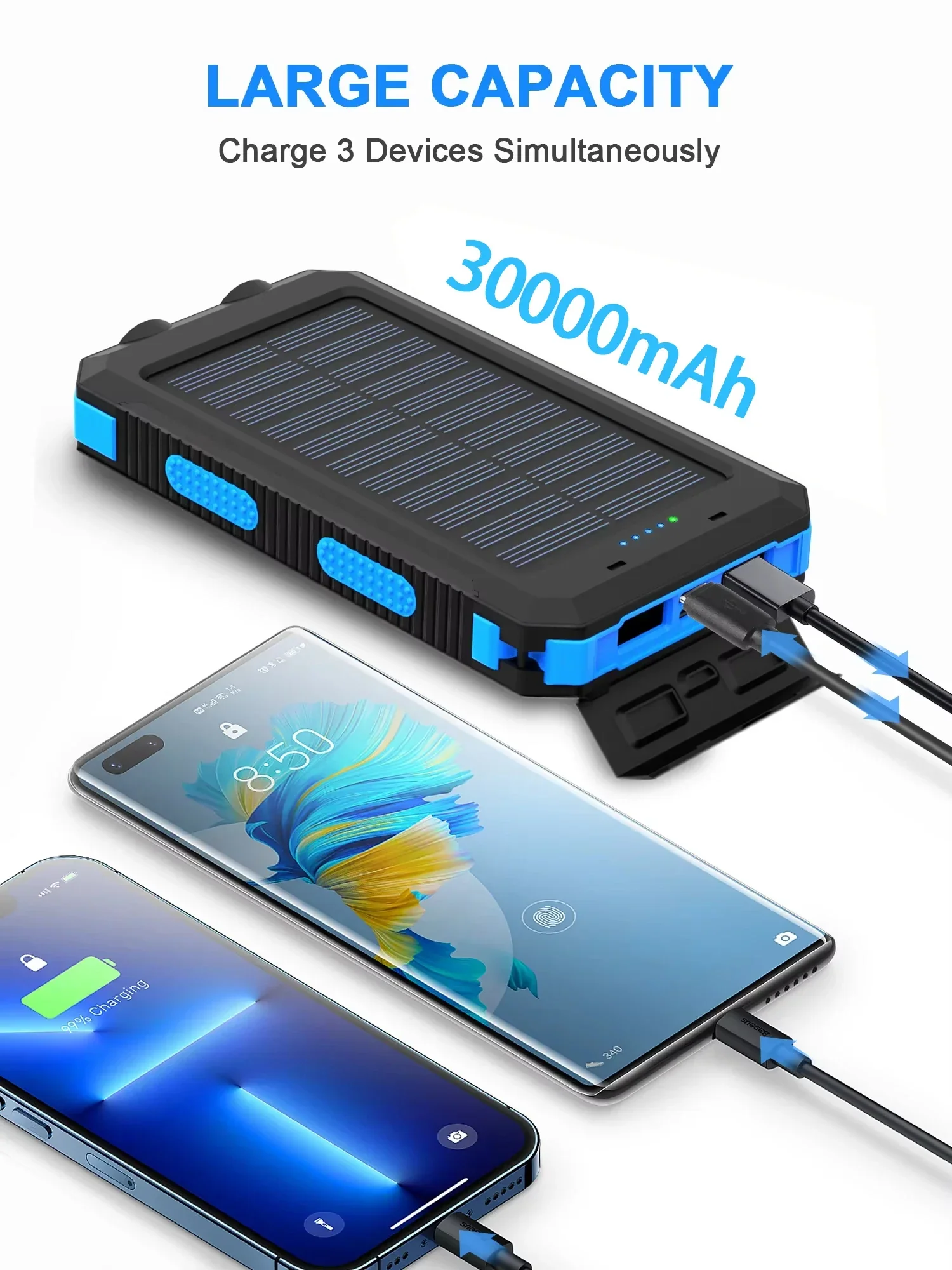 Gaiaray 30000mAh Solar Power Bank Dual USB Waterproof LED Outdoor Travel Charger - Image 2