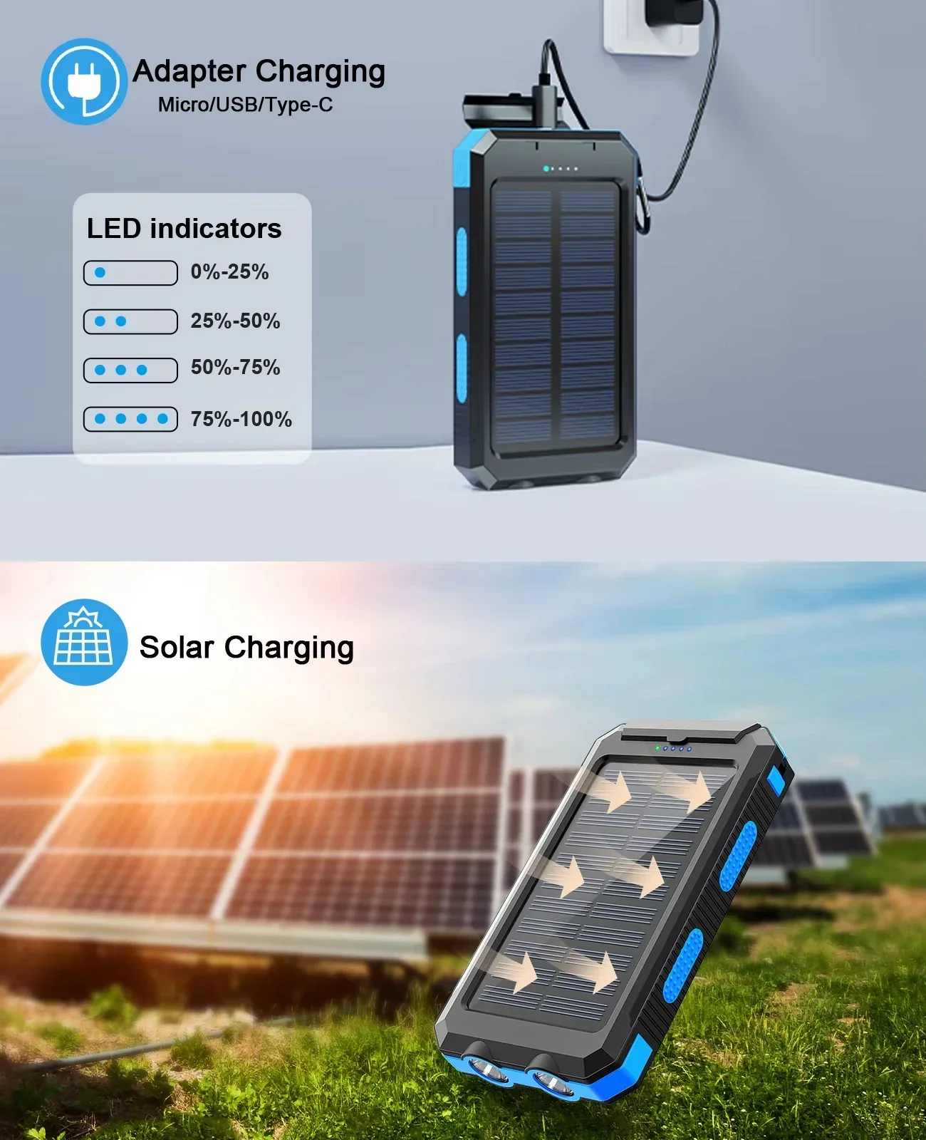 Gaiaray 30000mAh Solar Power Bank Dual USB Waterproof LED Outdoor Travel Charger - Image 3