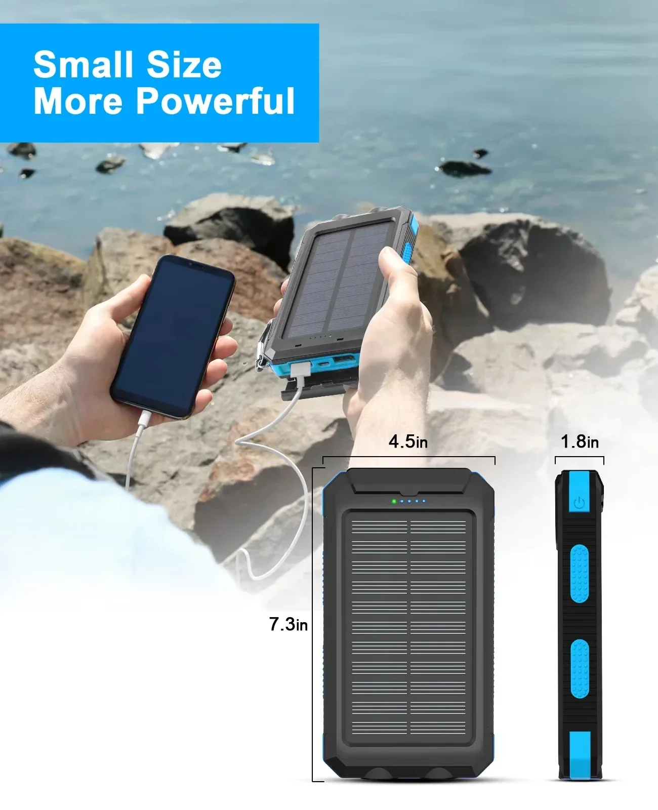 Gaiaray 30000mAh Solar Power Bank Dual USB Waterproof LED Outdoor Travel Charger - Image 5