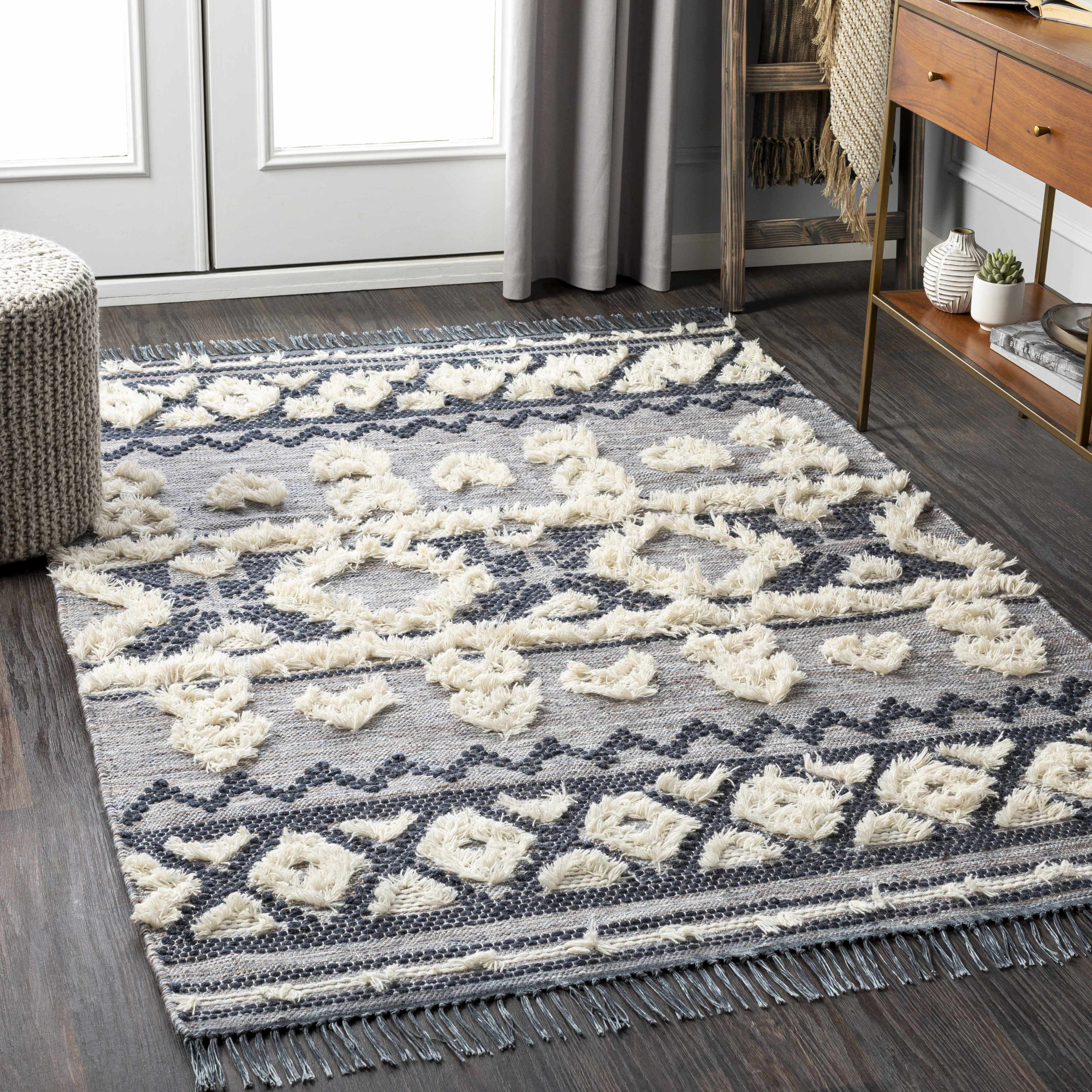 Gakona High-Low Cream&Blue Wool Rug - Clearance - Image 2