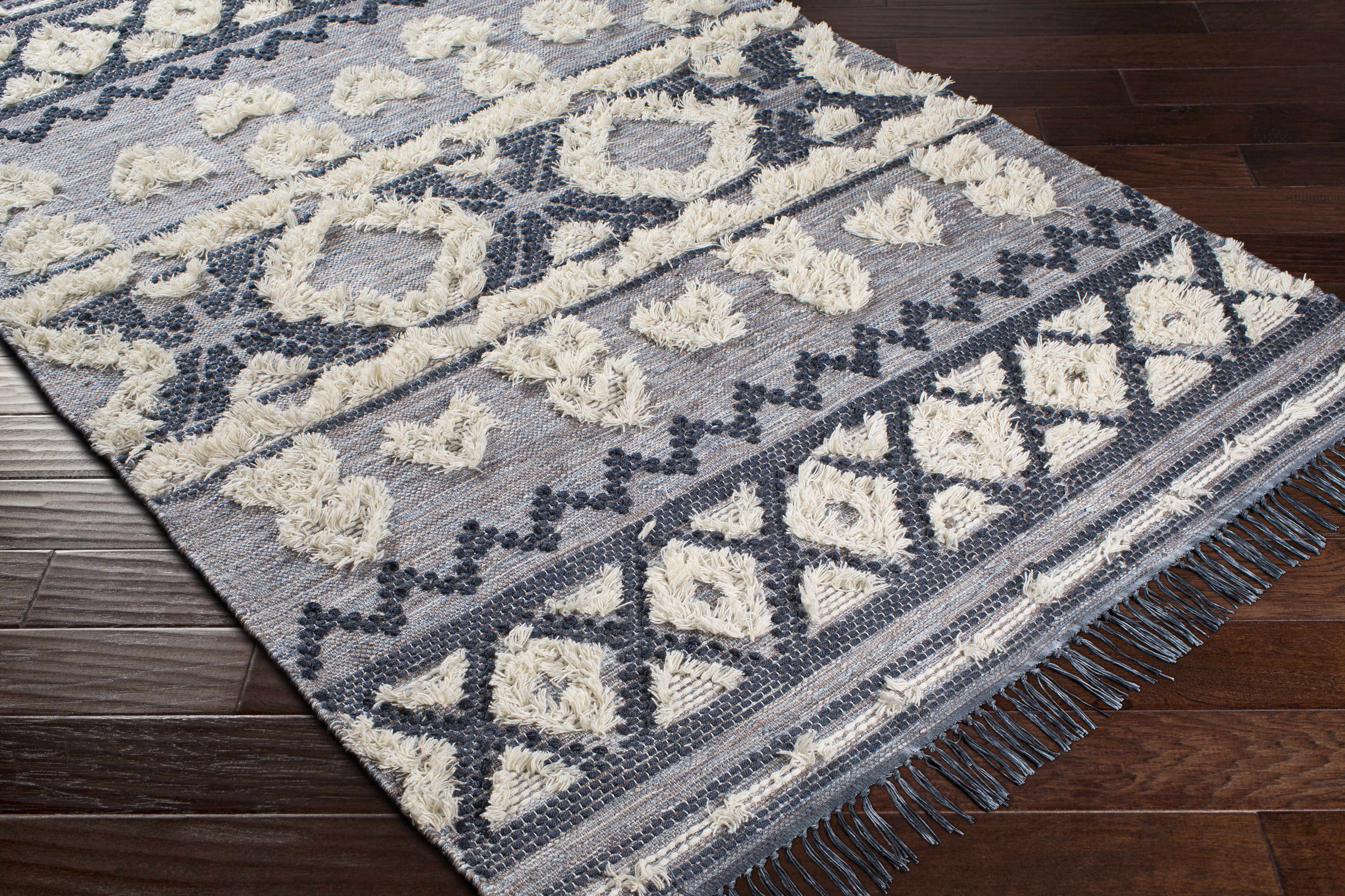 Gakona High-Low Cream&Blue Wool Rug - Clearance - Image 3