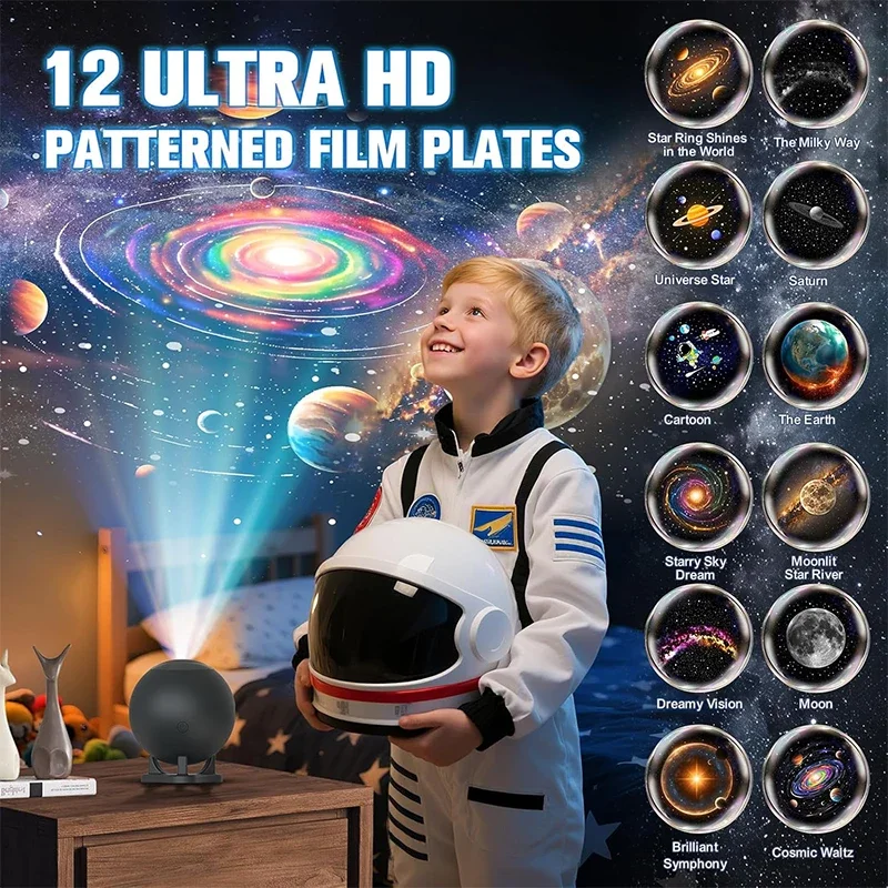 Galaxy Projector Star Projector with 12 Films Nebula Night Light Bedroom Ceiling - Image 2